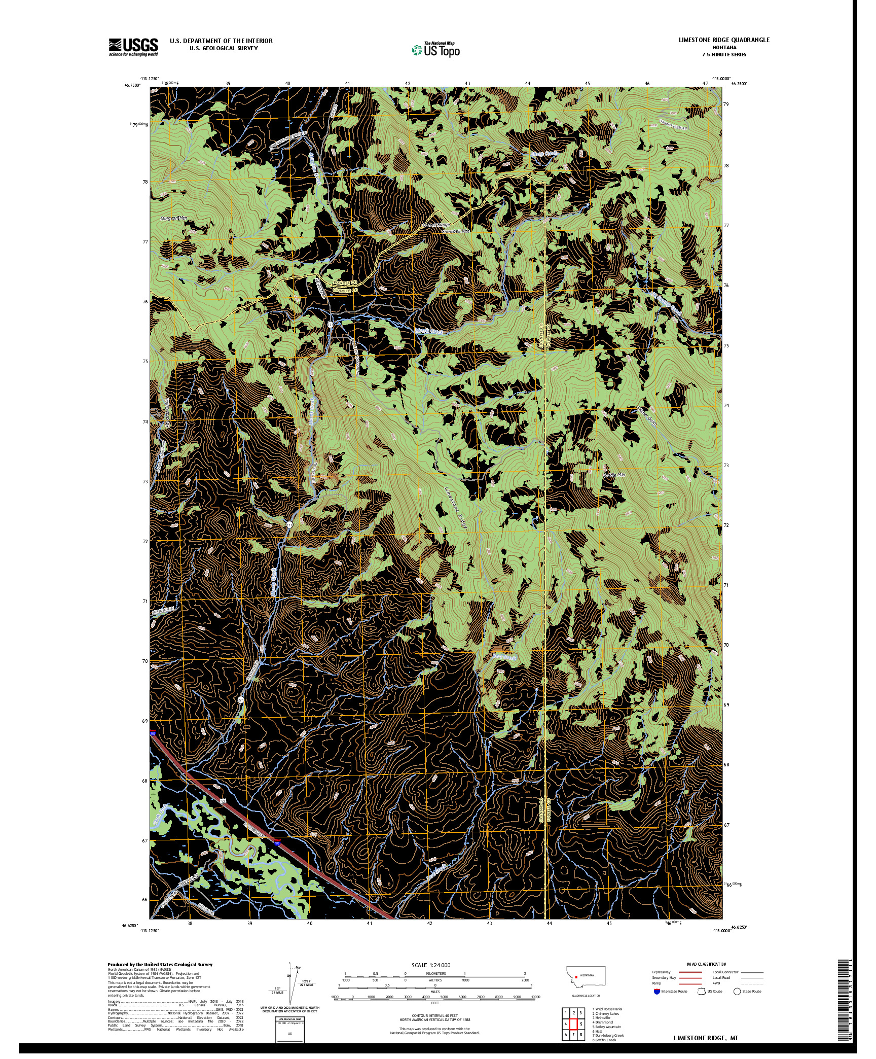 US TOPO 7.5-MINUTE MAP FOR LIMESTONE RIDGE, MT