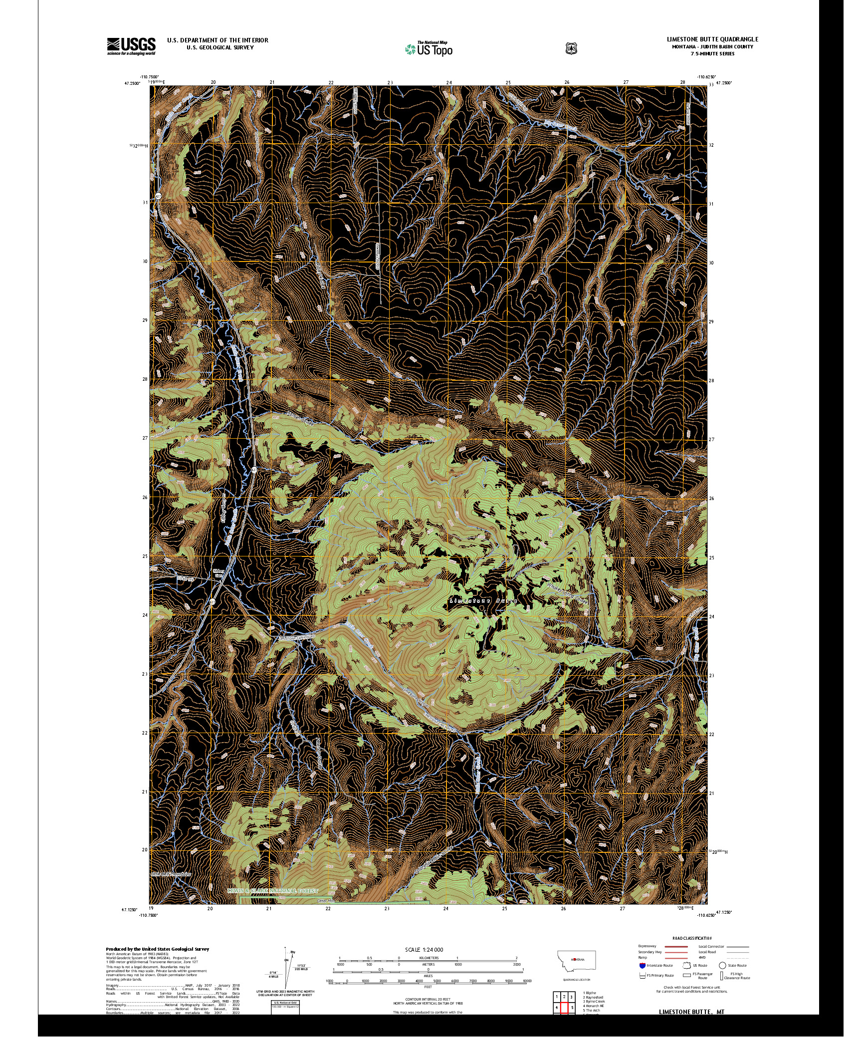 US TOPO 7.5-MINUTE MAP FOR LIMESTONE BUTTE, MT