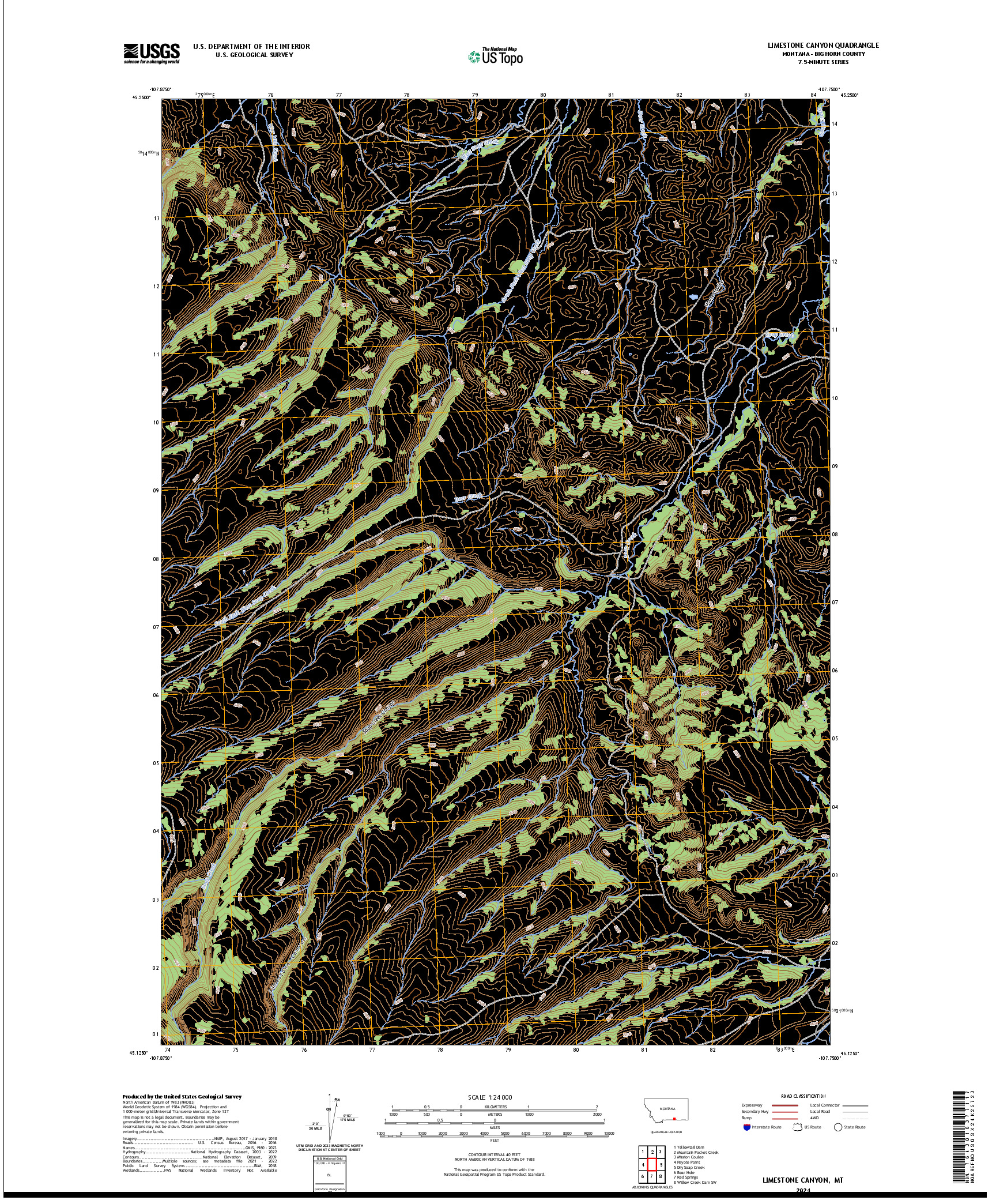 US TOPO 7.5-MINUTE MAP FOR LIMESTONE CANYON, MT