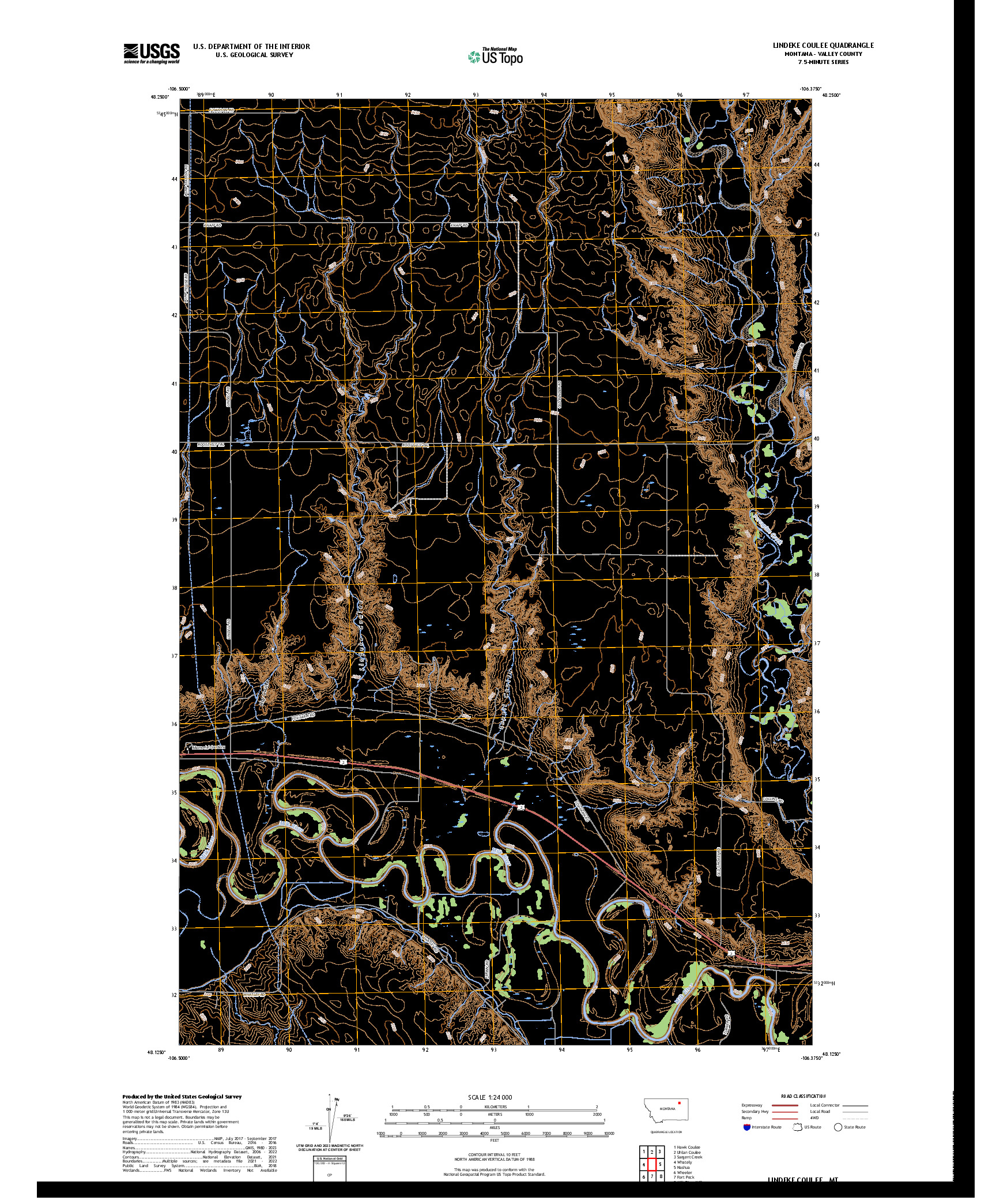 US TOPO 7.5-MINUTE MAP FOR LINDEKE COULEE, MT