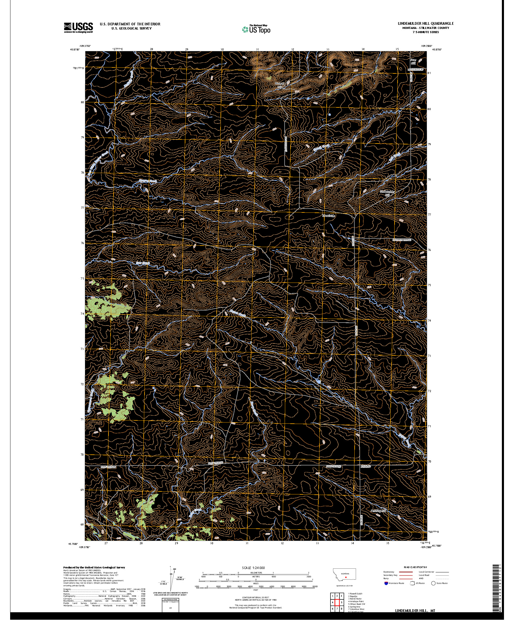 US TOPO 7.5-MINUTE MAP FOR LINDEMULDER HILL, MT