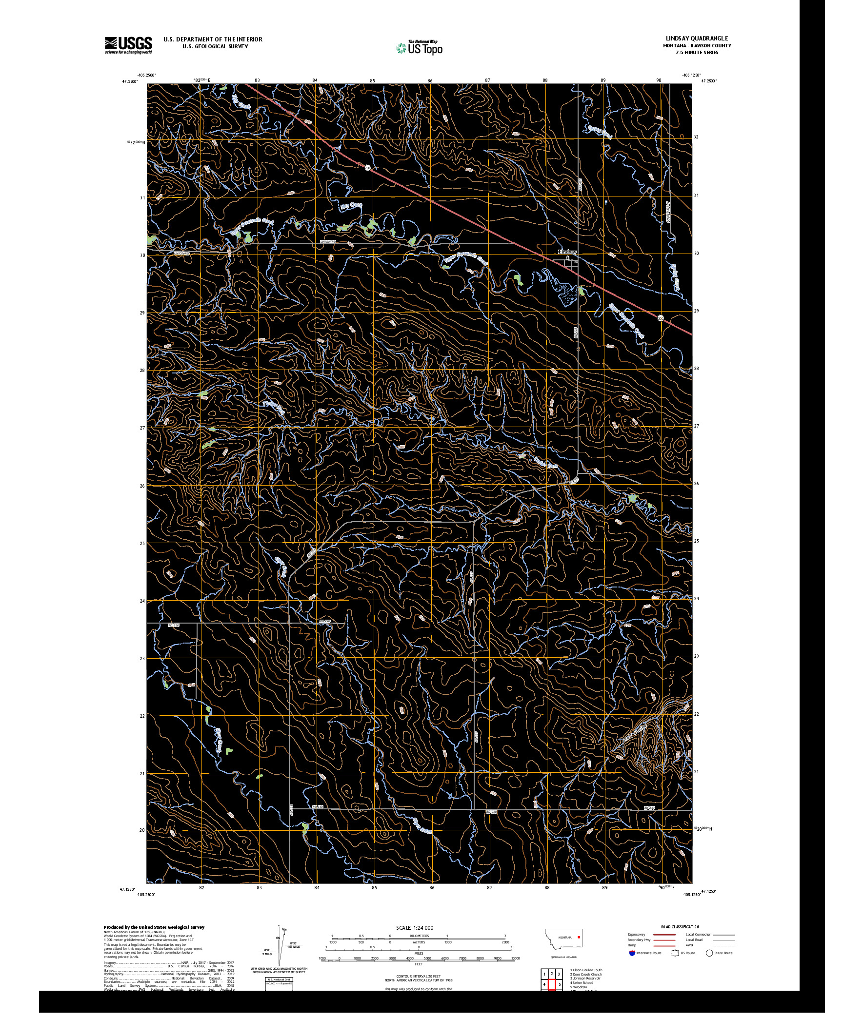 US TOPO 7.5-MINUTE MAP FOR LINDSAY, MT