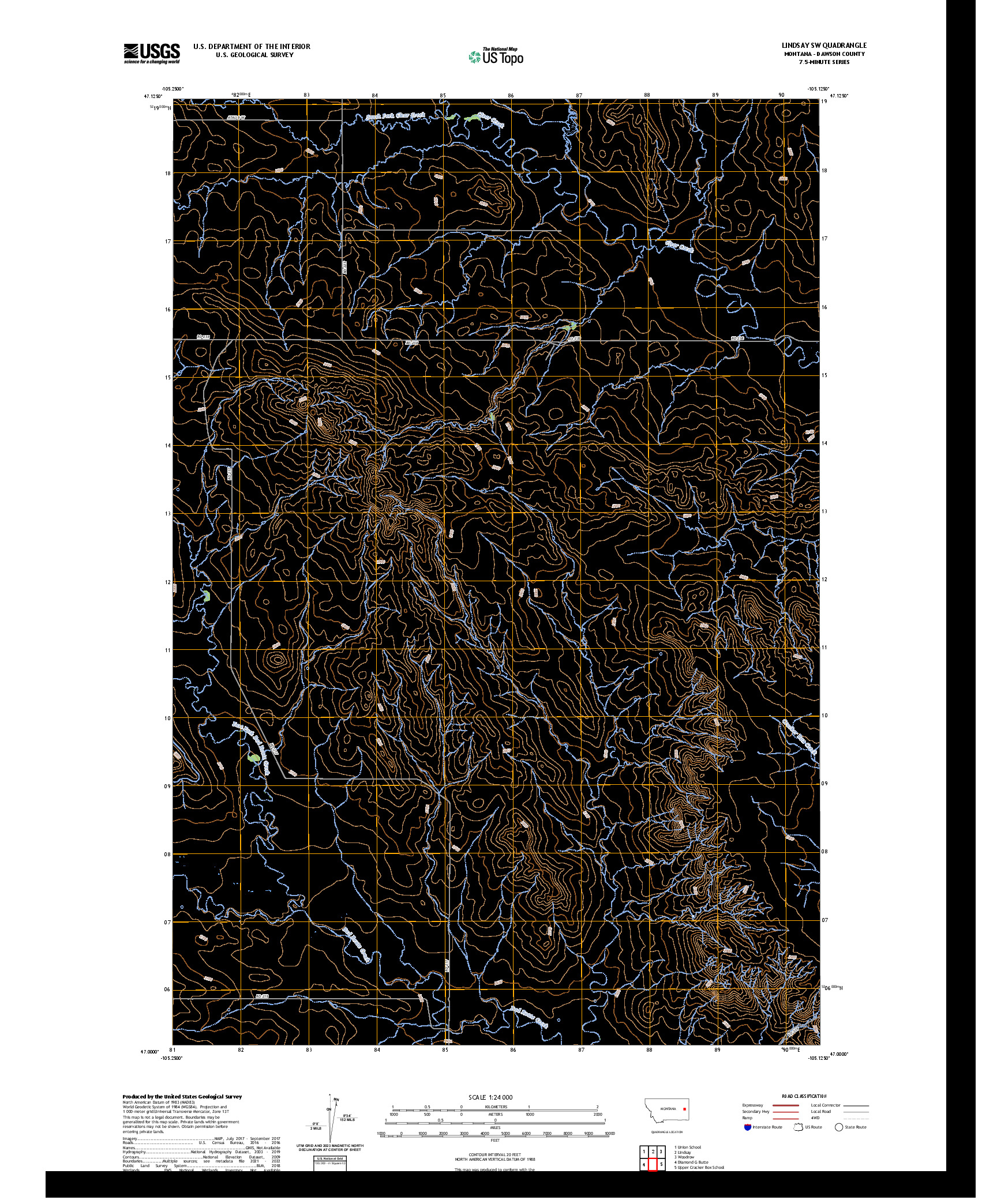US TOPO 7.5-MINUTE MAP FOR LINDSAY SW, MT
