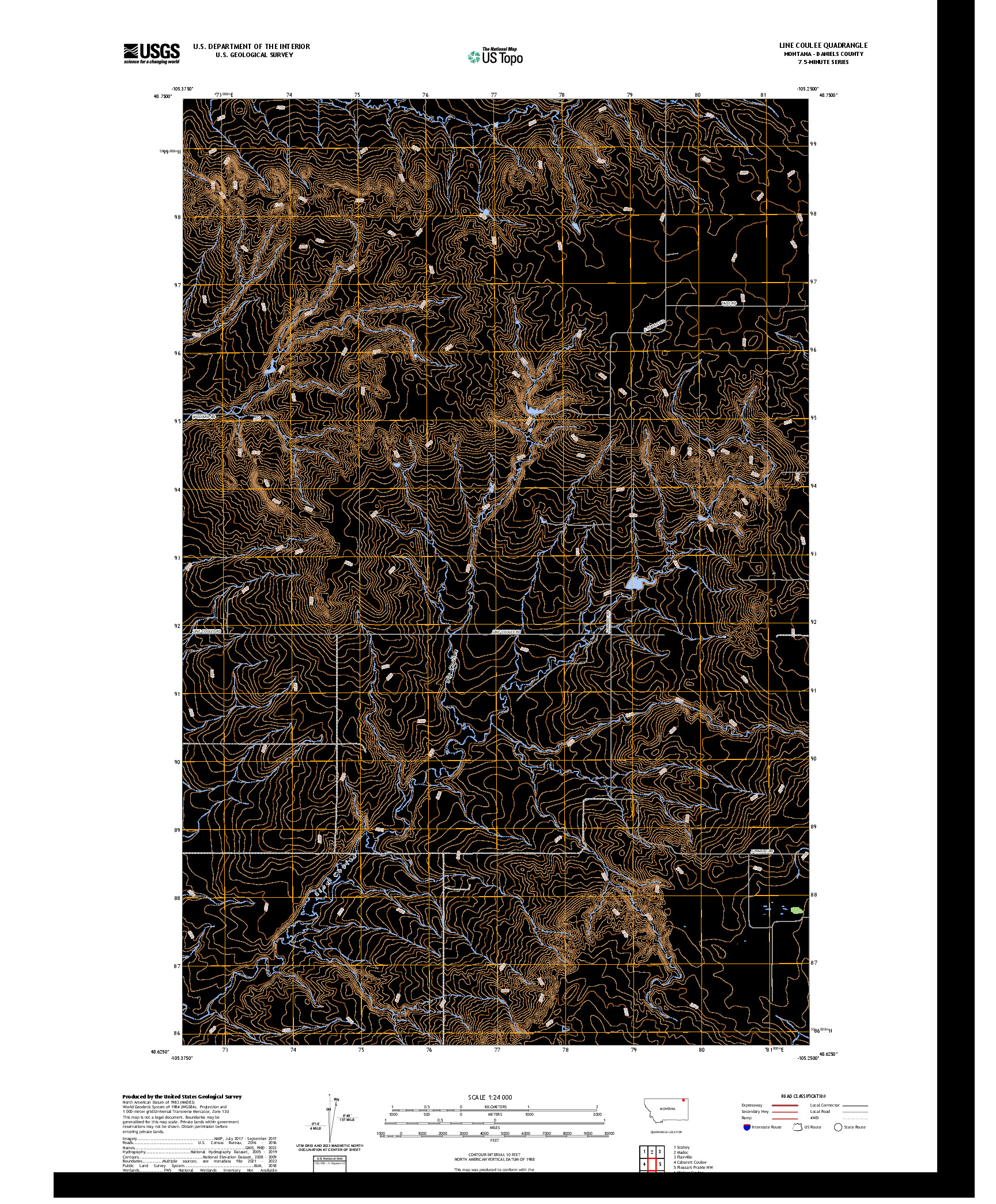 US TOPO 7.5-MINUTE MAP FOR LINE COULEE, MT