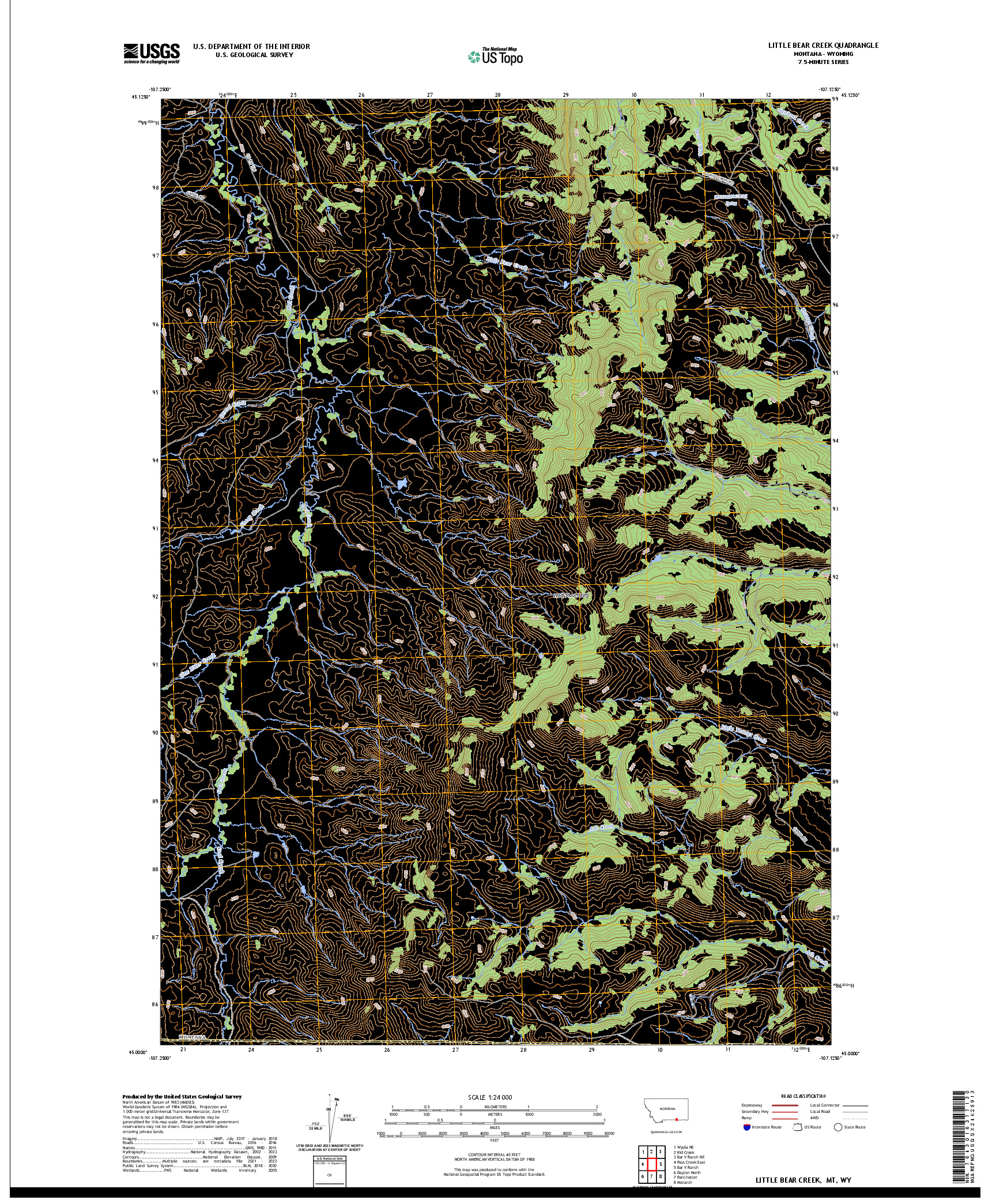 US TOPO 7.5-MINUTE MAP FOR LITTLE BEAR CREEK, MT,WY
