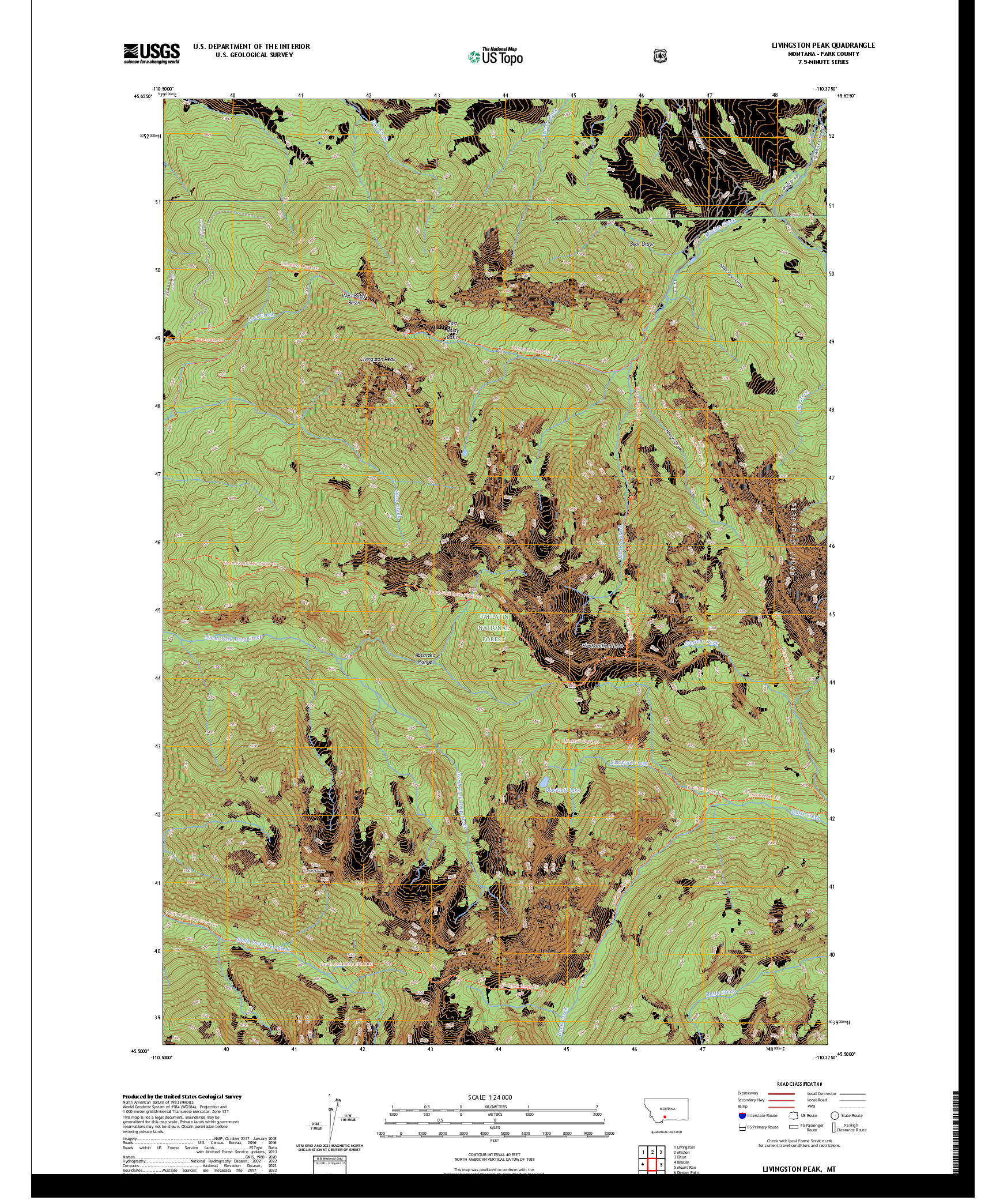 US TOPO 7.5-MINUTE MAP FOR LIVINGSTON PEAK, MT