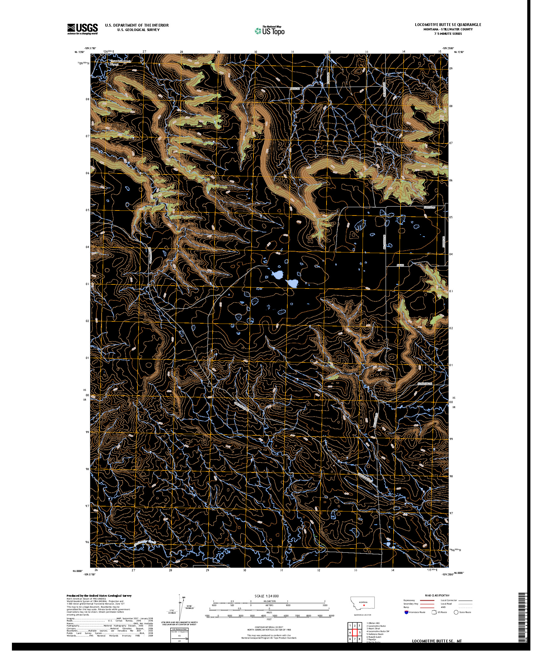 US TOPO 7.5-MINUTE MAP FOR LOCOMOTIVE BUTTE SE, MT