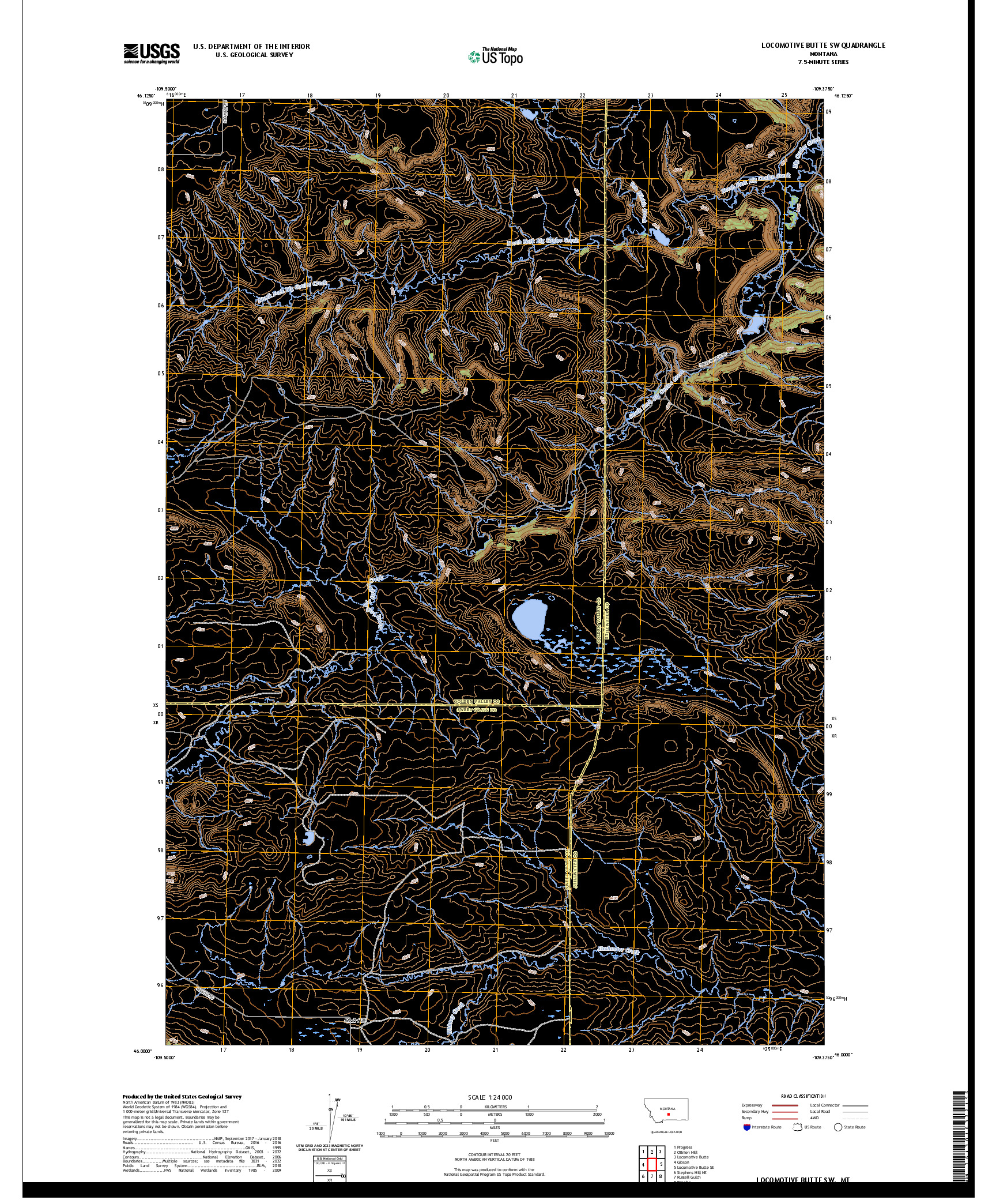 US TOPO 7.5-MINUTE MAP FOR LOCOMOTIVE BUTTE SW, MT