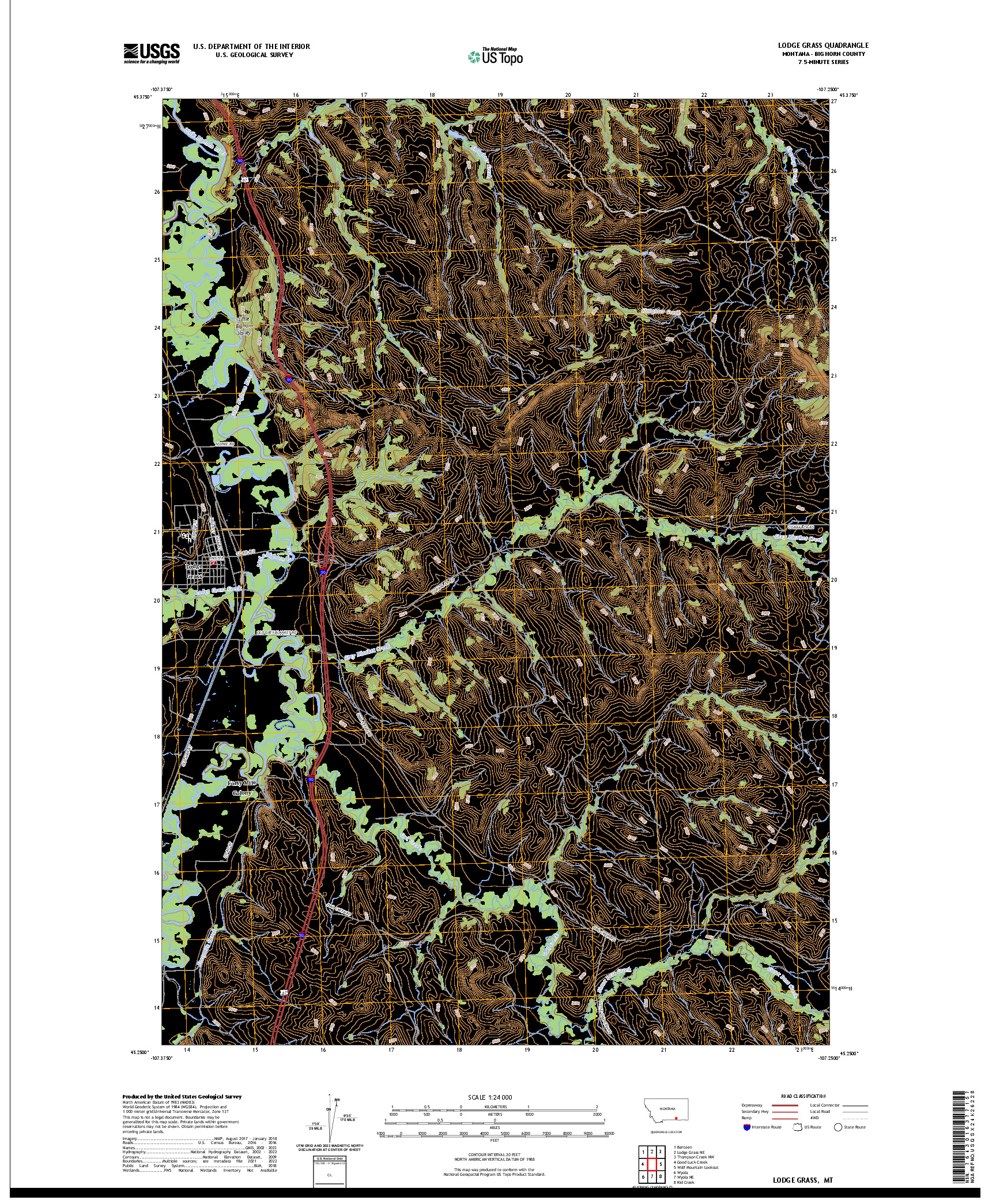 US TOPO 7.5-MINUTE MAP FOR LODGE GRASS, MT