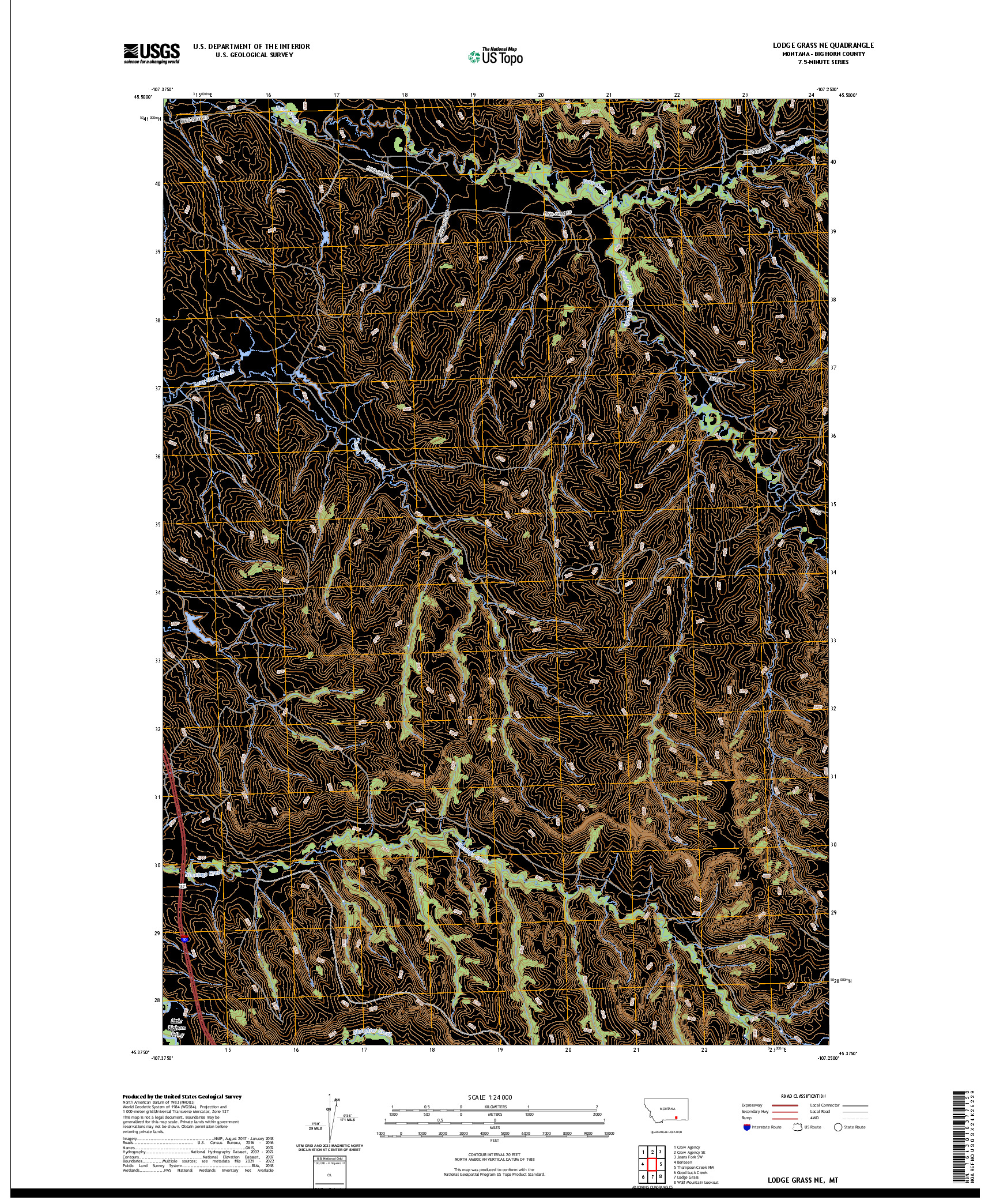 US TOPO 7.5-MINUTE MAP FOR LODGE GRASS NE, MT