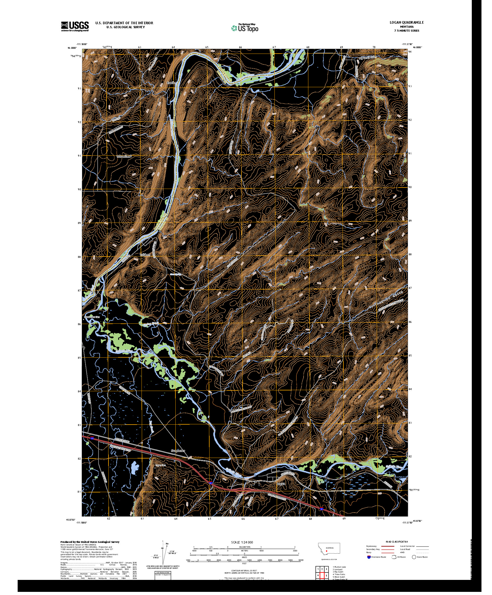 US TOPO 7.5-MINUTE MAP FOR LOGAN, MT