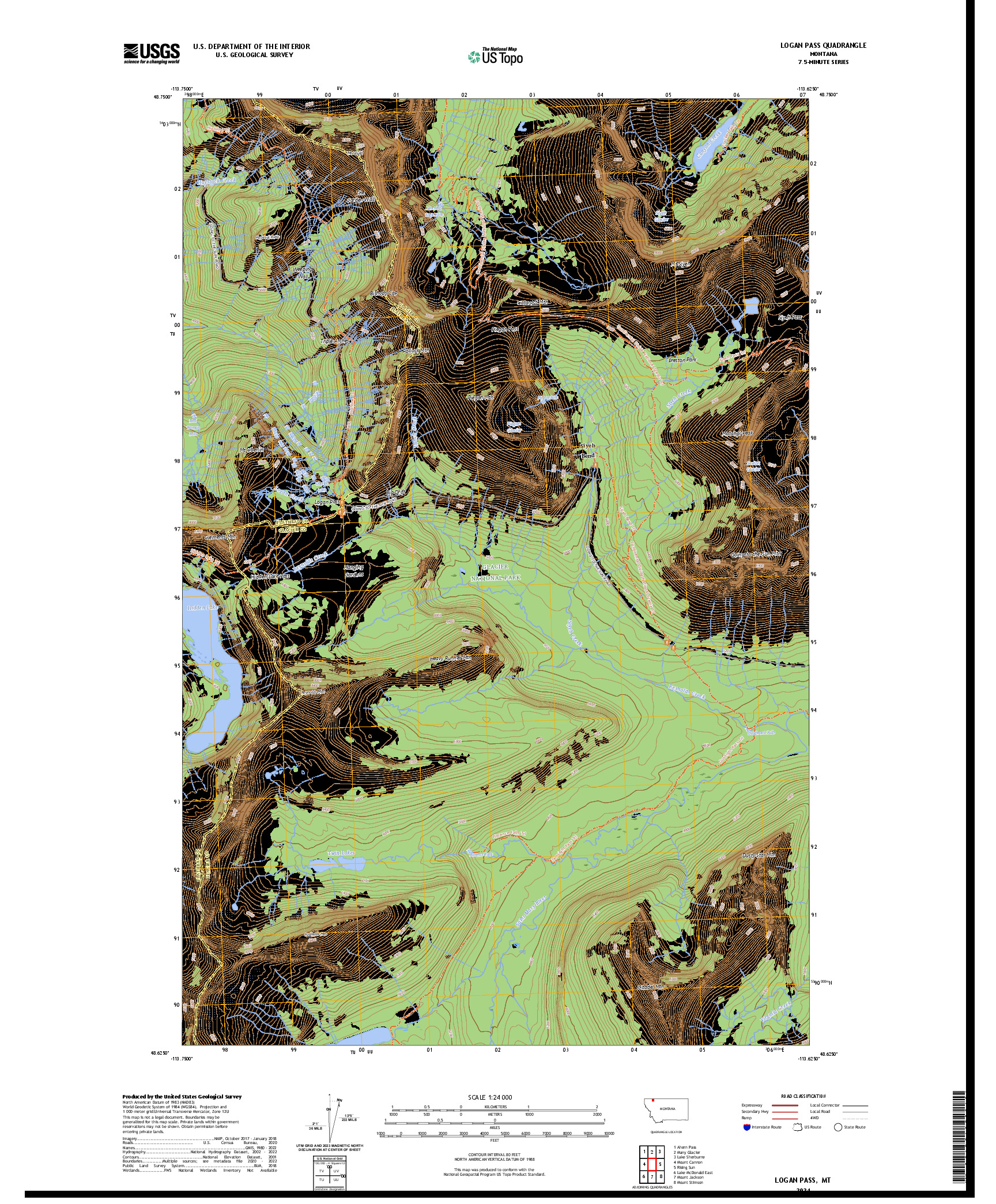US TOPO 7.5-MINUTE MAP FOR LOGAN PASS, MT