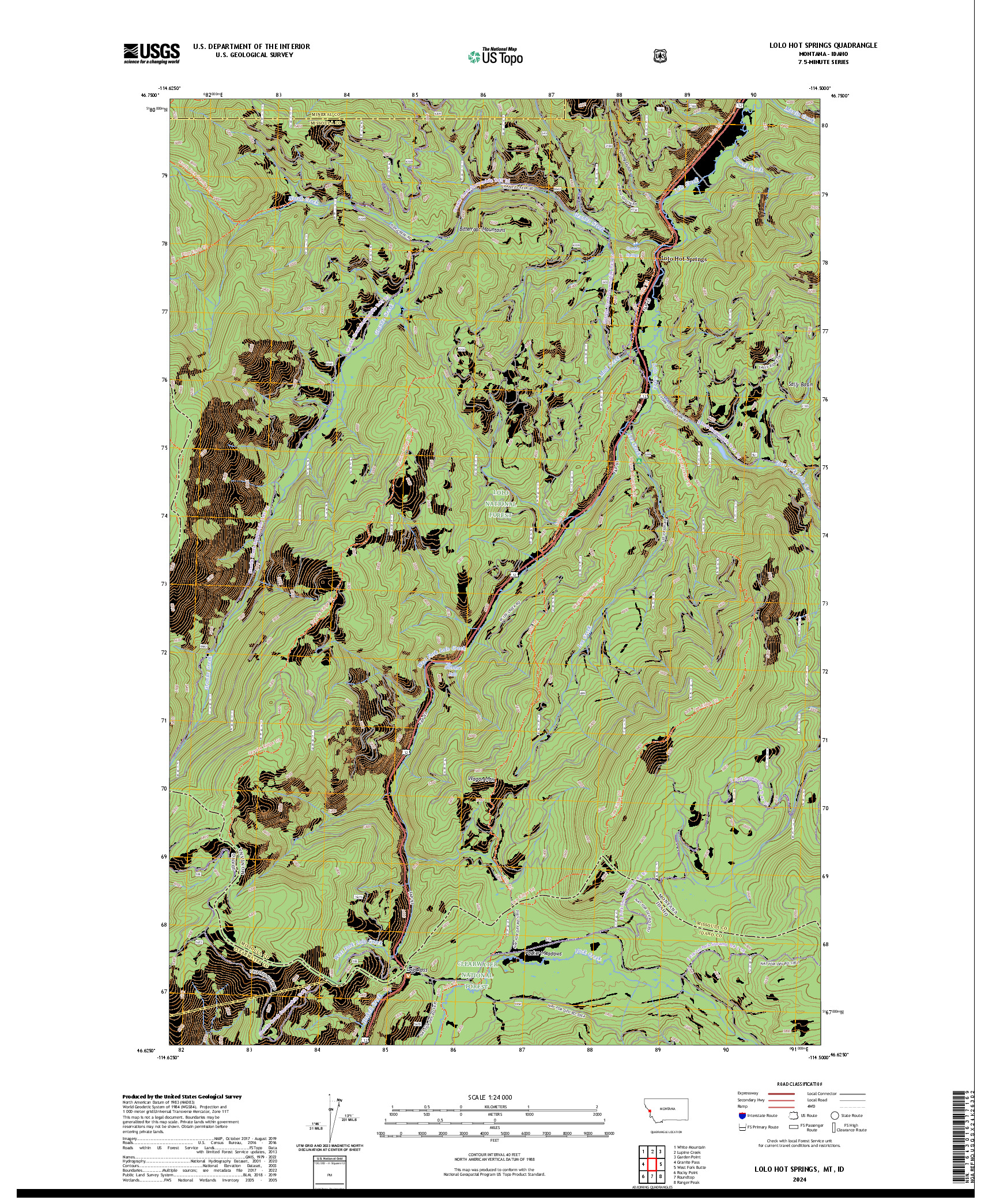 US TOPO 7.5-MINUTE MAP FOR LOLO HOT SPRINGS, MT,ID