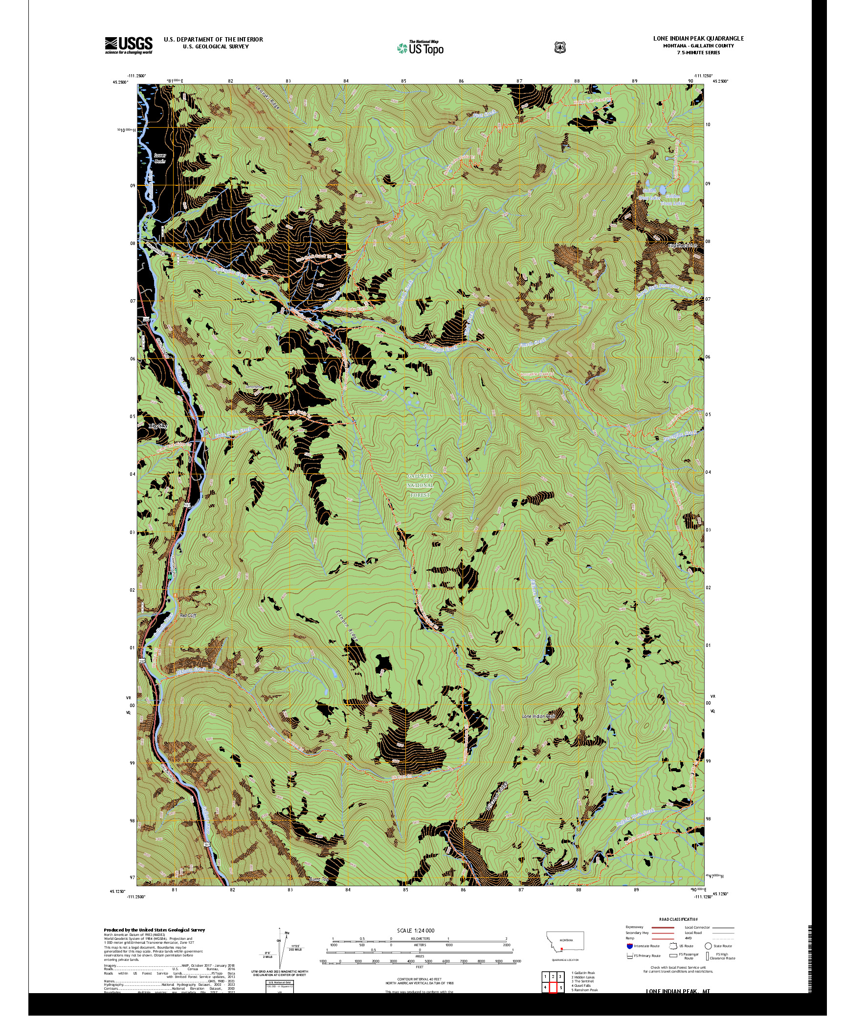 US TOPO 7.5-MINUTE MAP FOR LONE INDIAN PEAK, MT