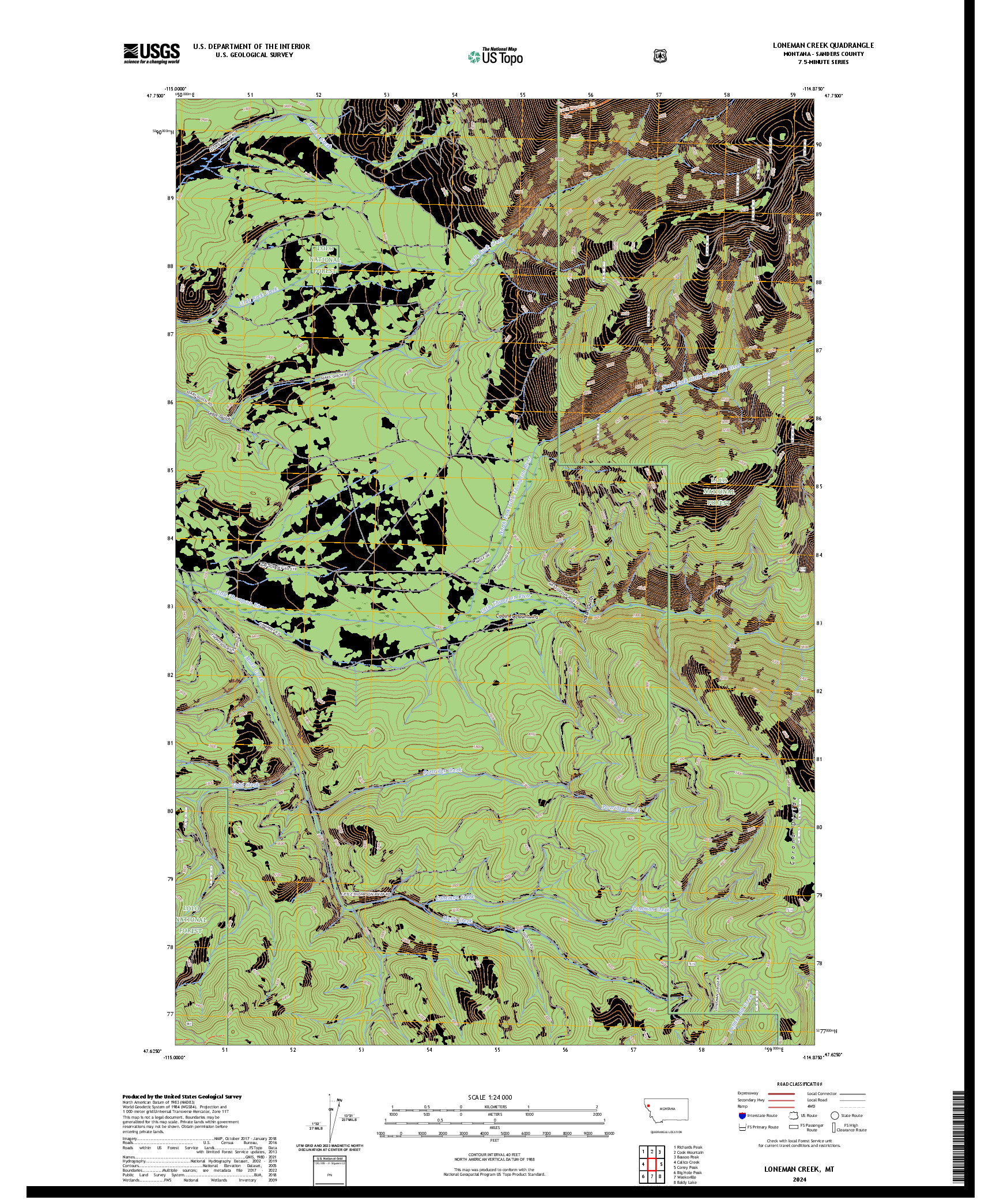 US TOPO 7.5-MINUTE MAP FOR LONEMAN CREEK, MT