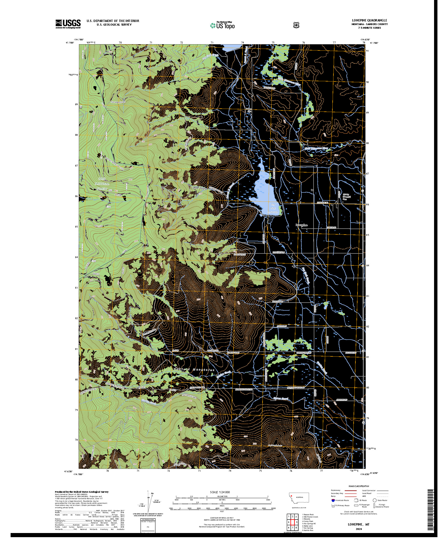 US TOPO 7.5-MINUTE MAP FOR LONEPINE, MT