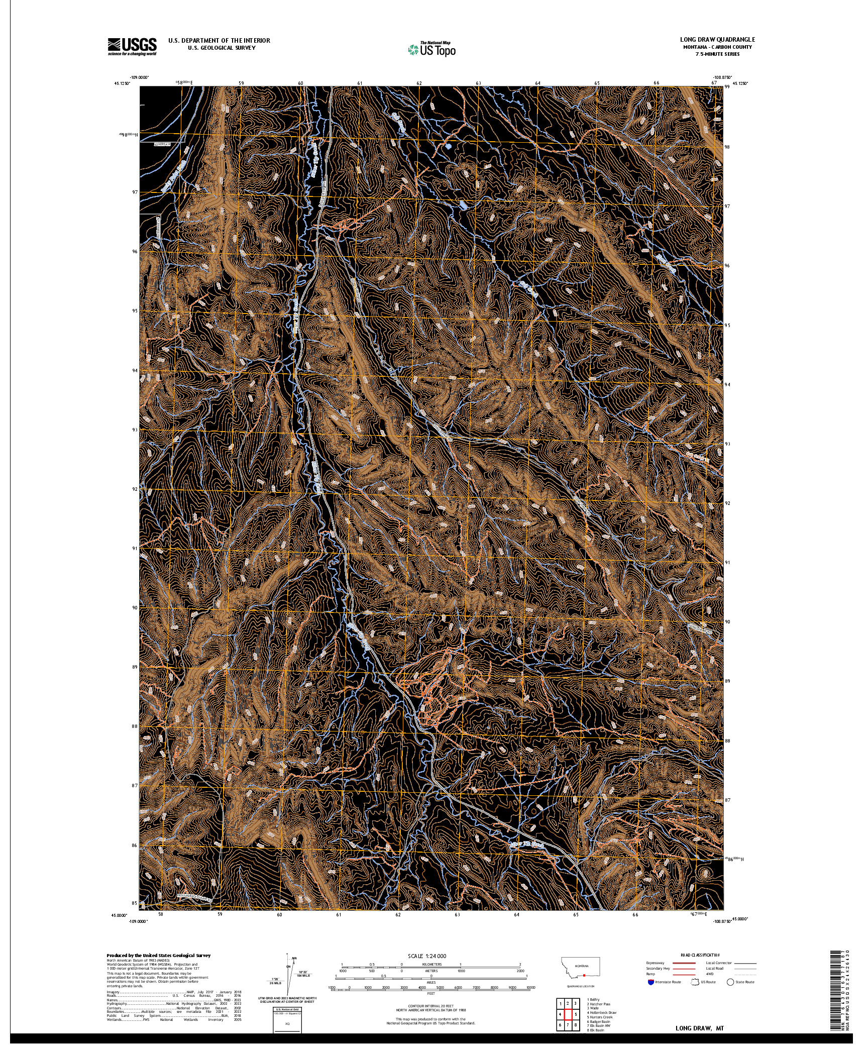 US TOPO 7.5-MINUTE MAP FOR LONG DRAW, MT