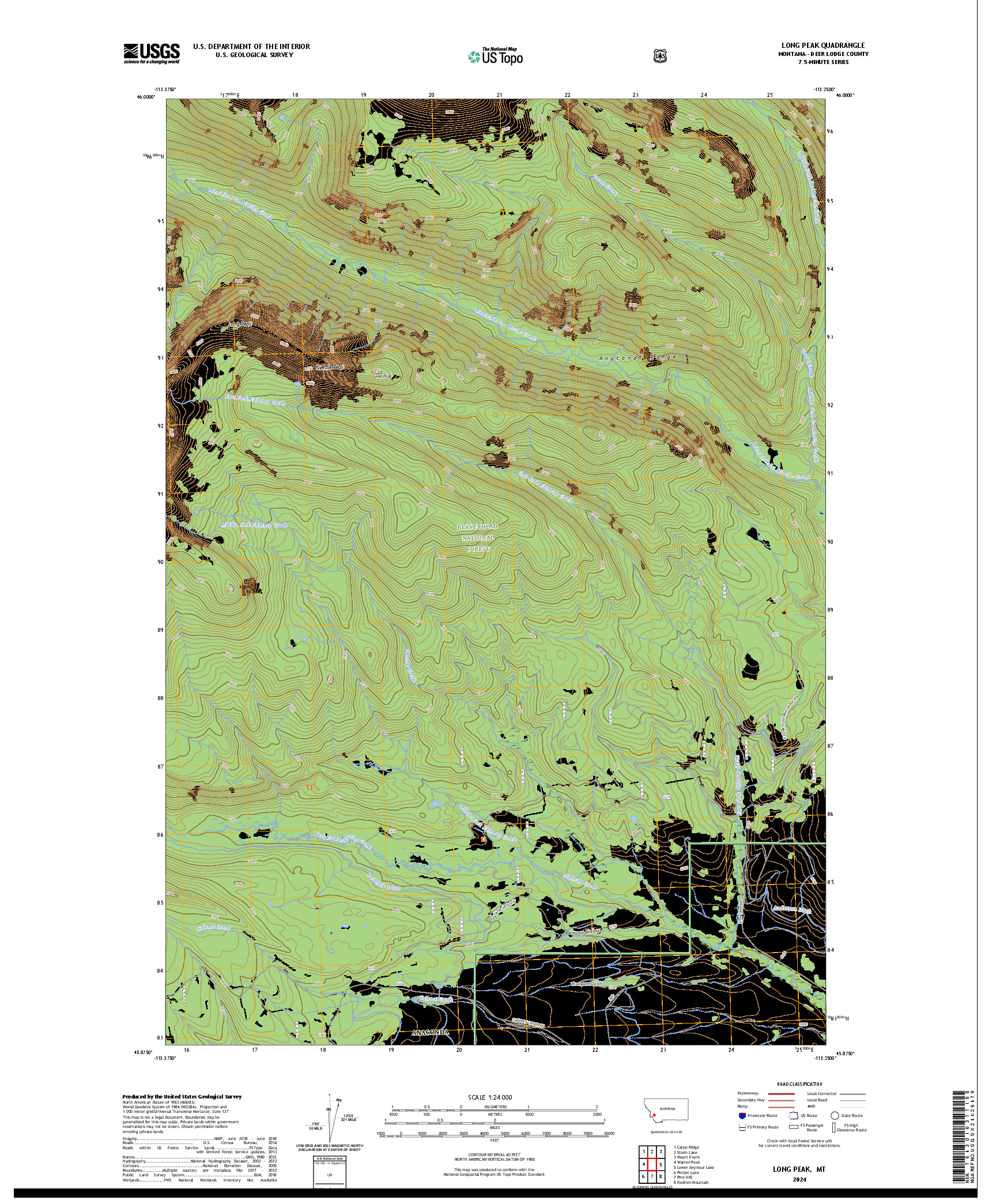 US TOPO 7.5-MINUTE MAP FOR LONG PEAK, MT
