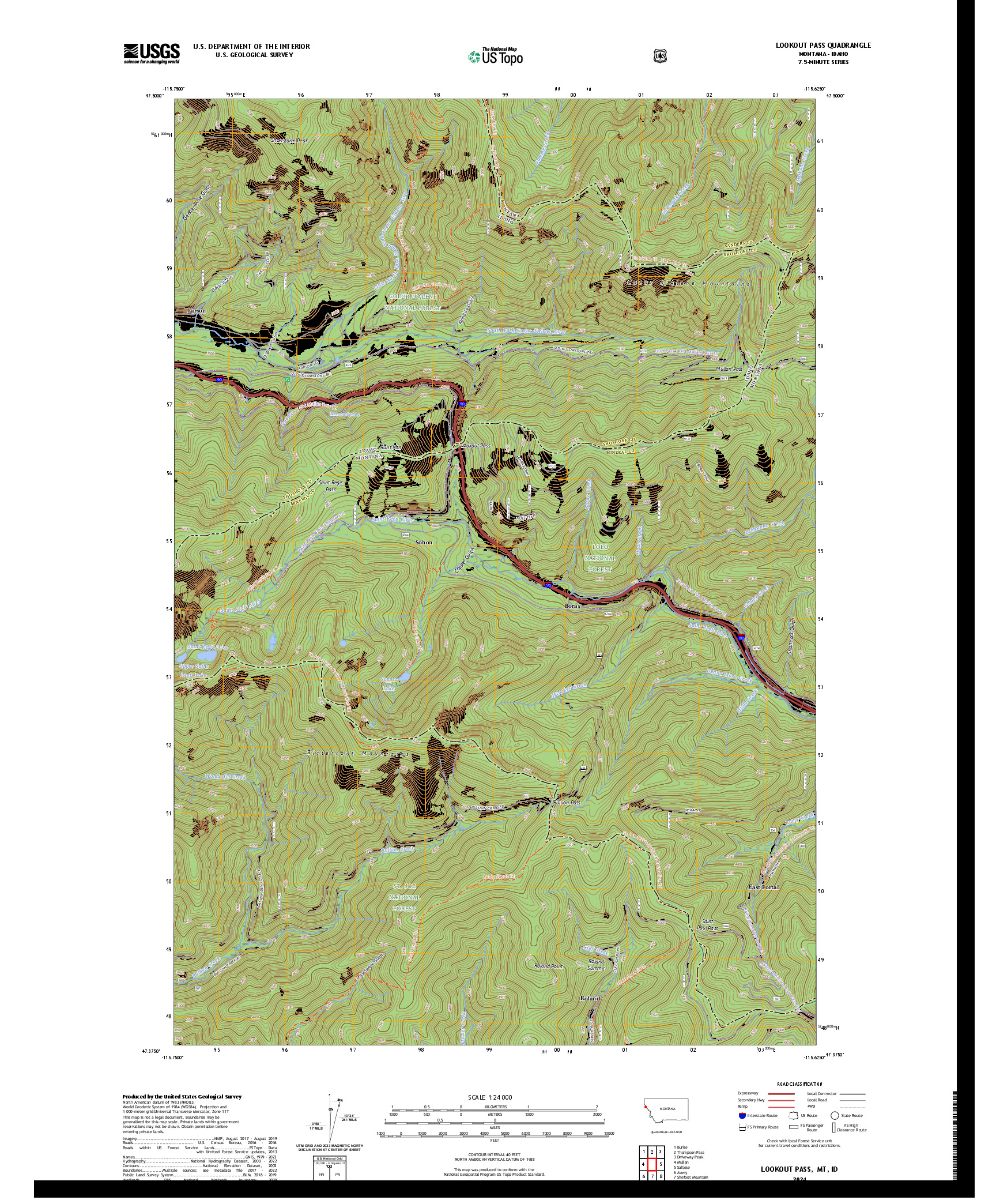 US TOPO 7.5-MINUTE MAP FOR LOOKOUT PASS, MT,ID