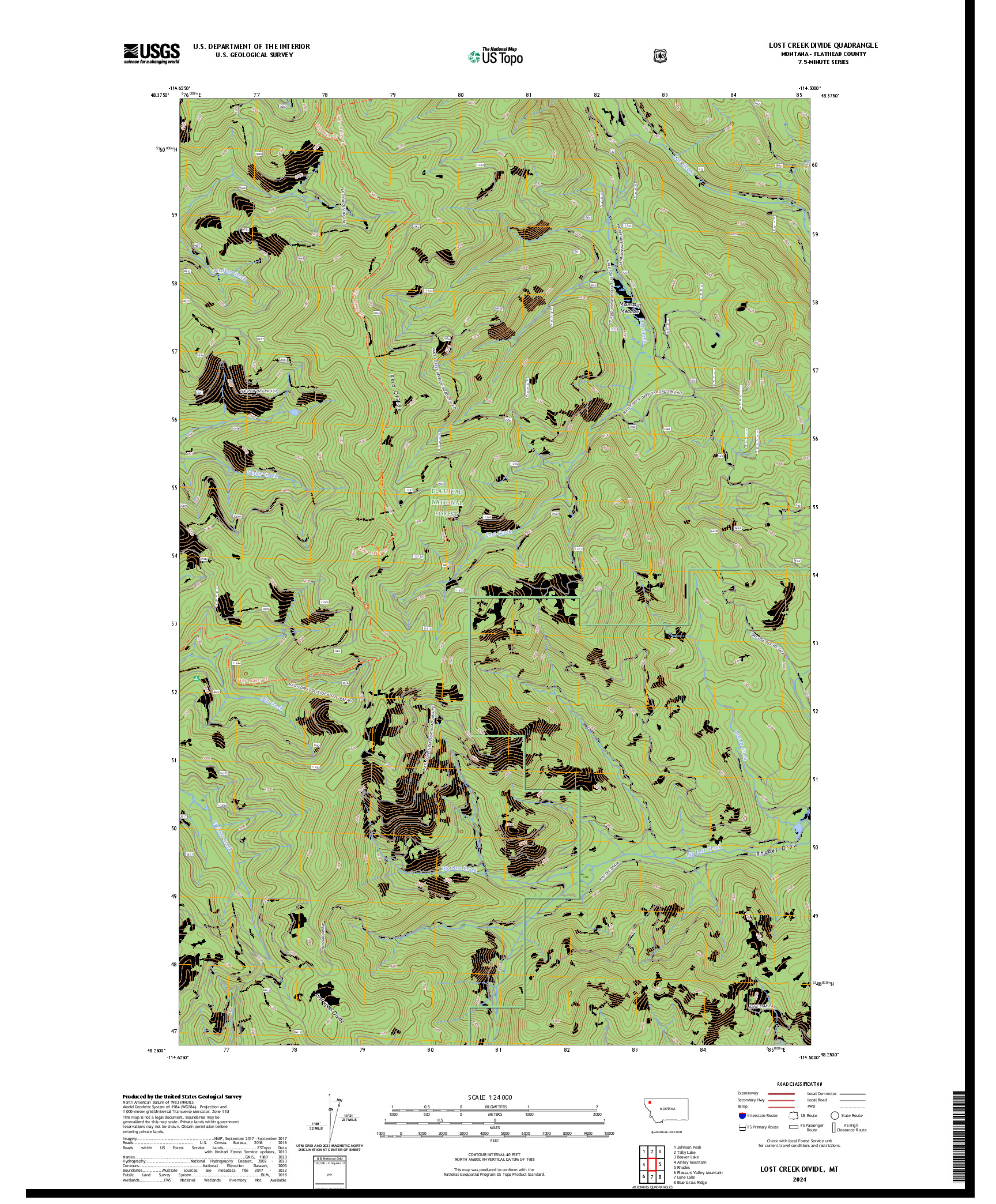 US TOPO 7.5-MINUTE MAP FOR LOST CREEK DIVIDE, MT