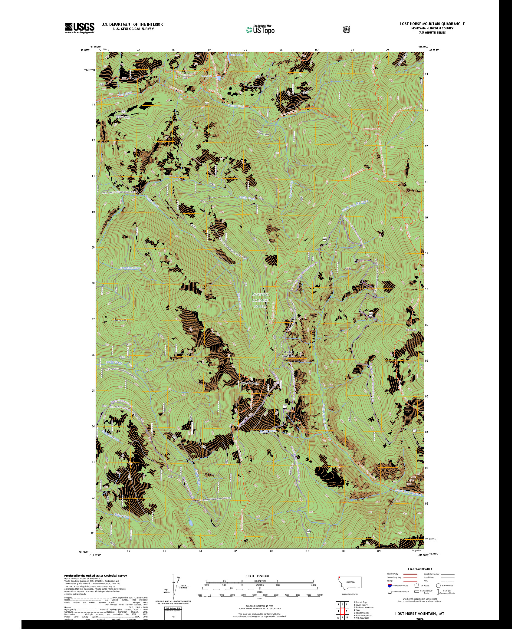 US TOPO 7.5-MINUTE MAP FOR LOST HORSE MOUNTAIN, MT