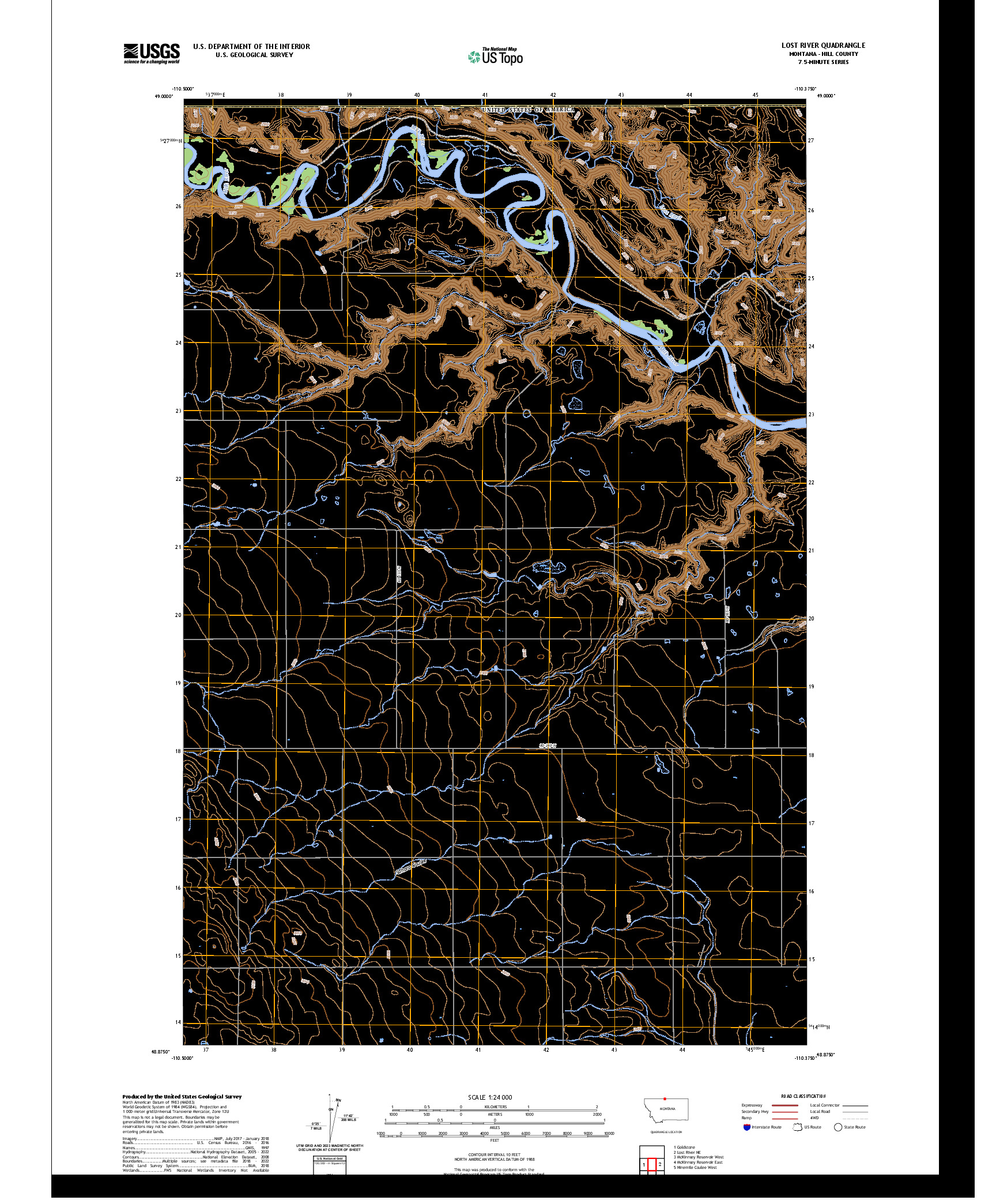 US TOPO 7.5-MINUTE MAP FOR LOST RIVER, MT,AB