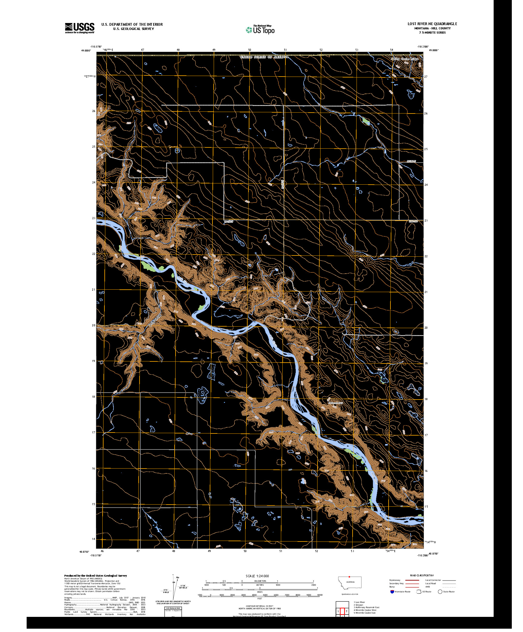 US TOPO 7.5-MINUTE MAP FOR LOST RIVER NE, MT,AB