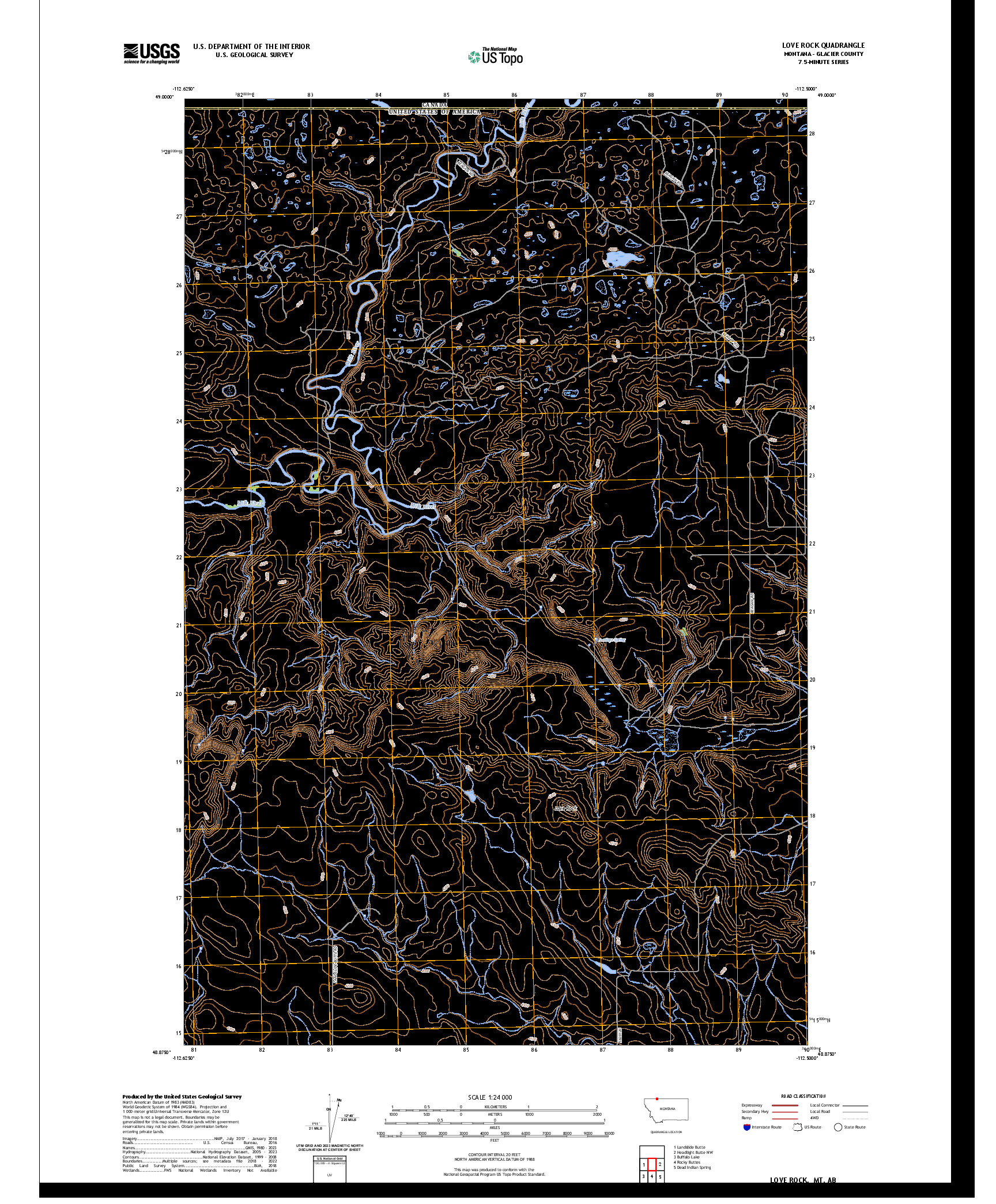 US TOPO 7.5-MINUTE MAP FOR LOVE ROCK, MT,AB