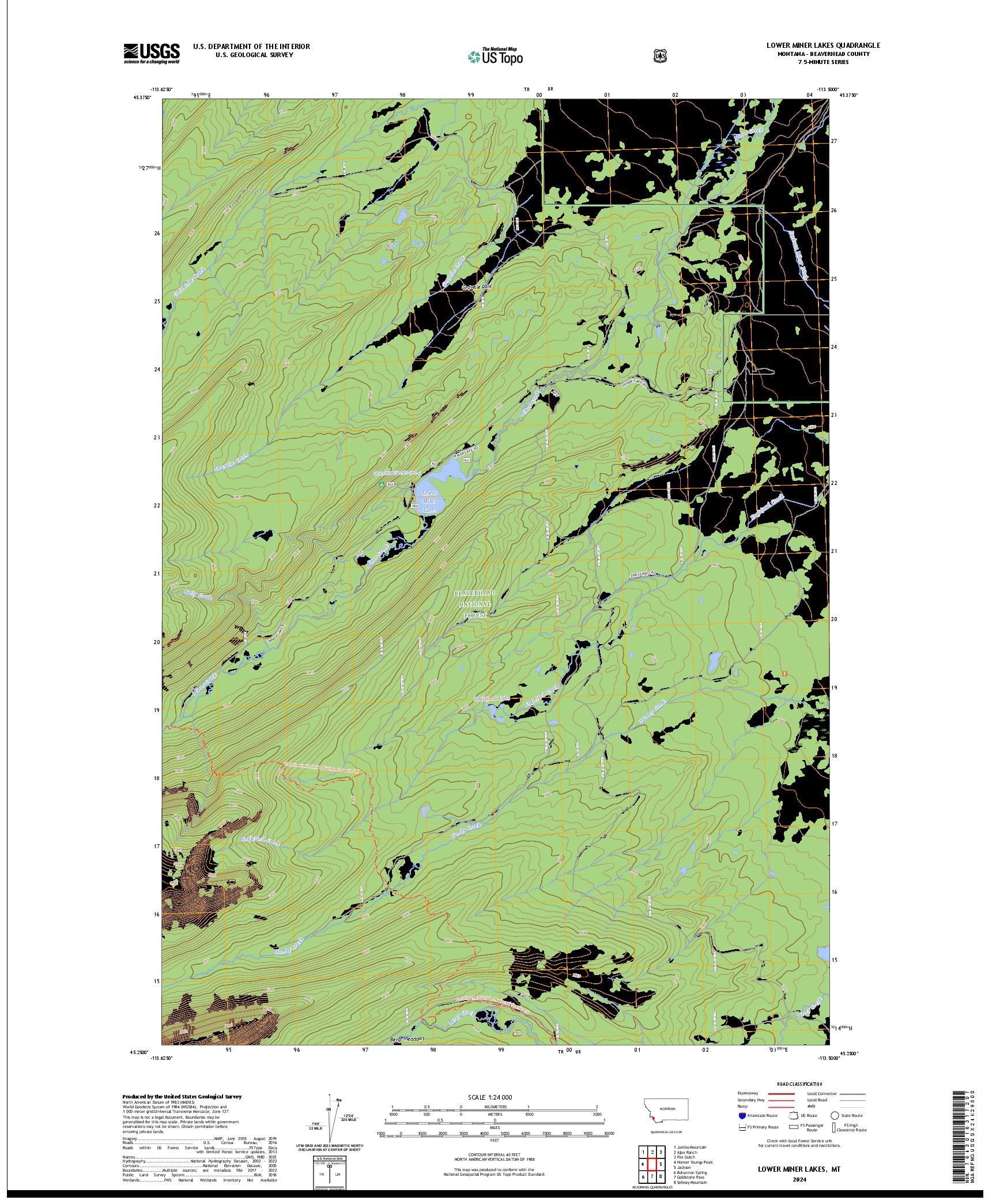 US TOPO 7.5-MINUTE MAP FOR LOWER MINER LAKES, MT