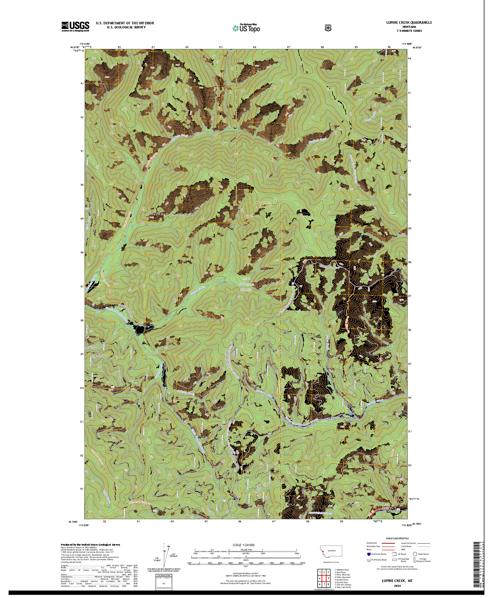US TOPO 7.5-MINUTE MAP FOR LUPINE CREEK, MT