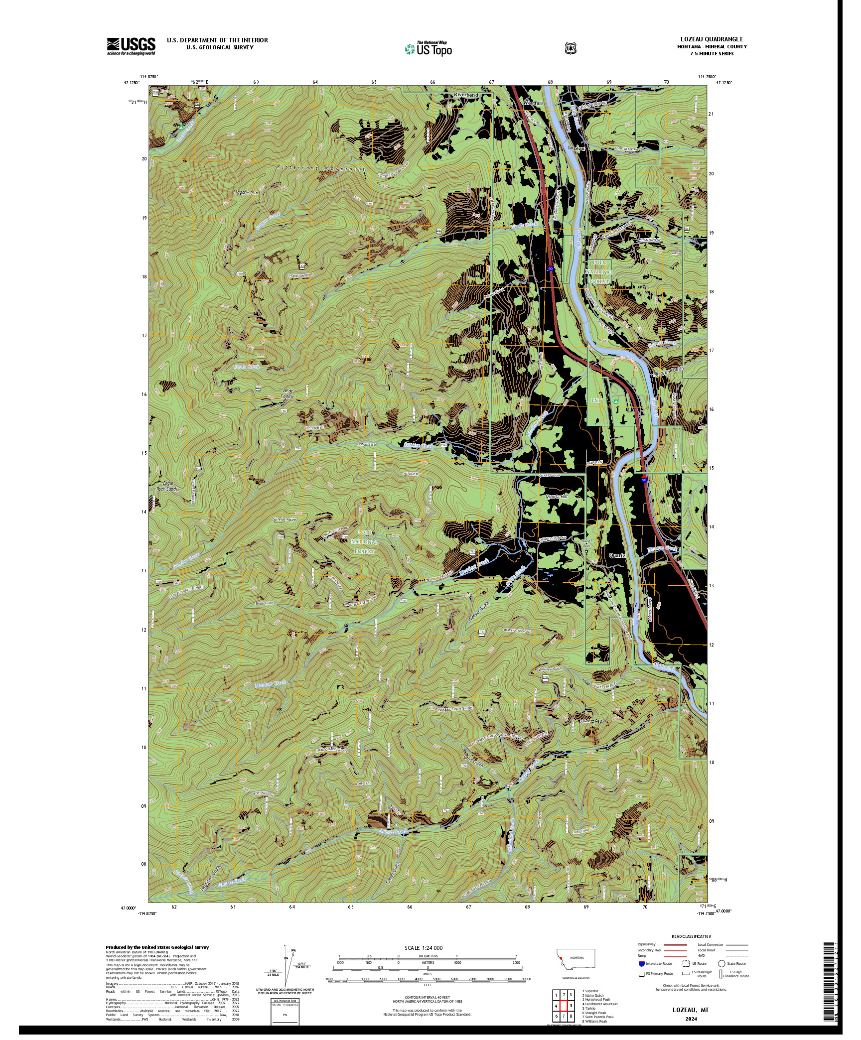 US TOPO 7.5-MINUTE MAP FOR LOZEAU, MT