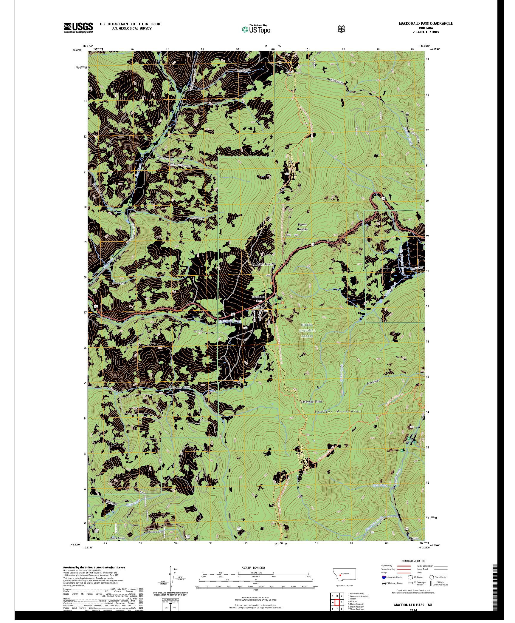 US TOPO 7.5-MINUTE MAP FOR MACDONALD PASS, MT