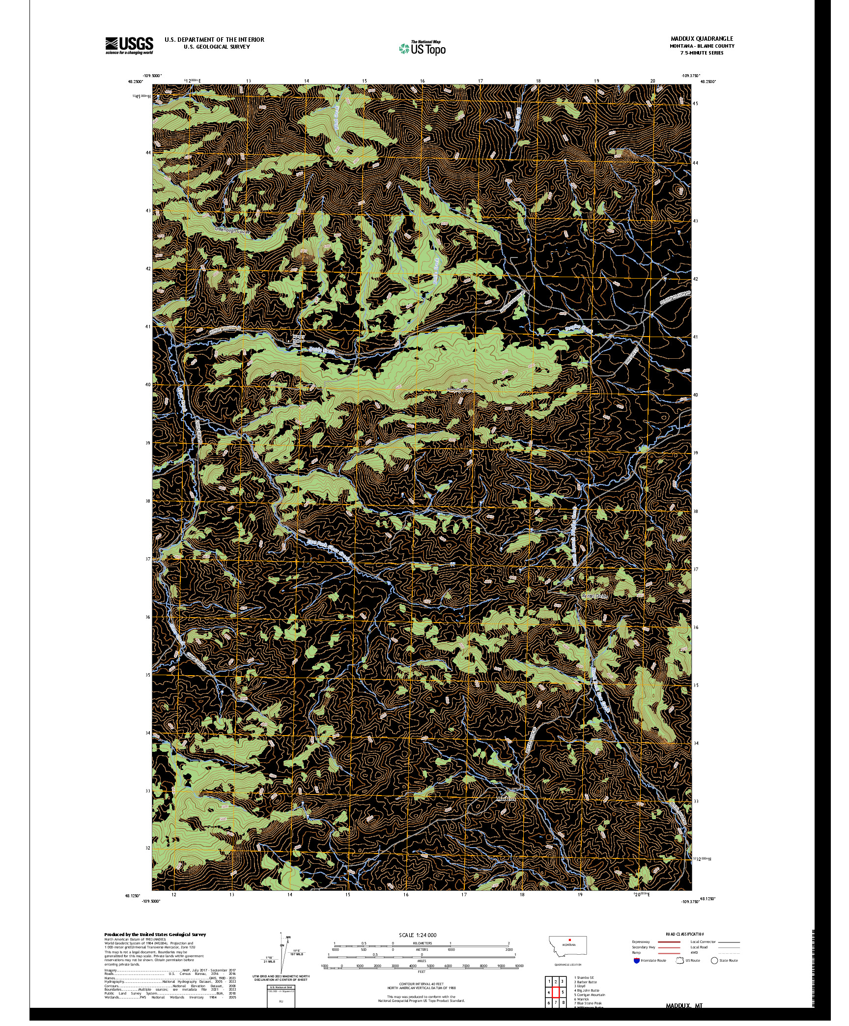 US TOPO 7.5-MINUTE MAP FOR MADDUX, MT