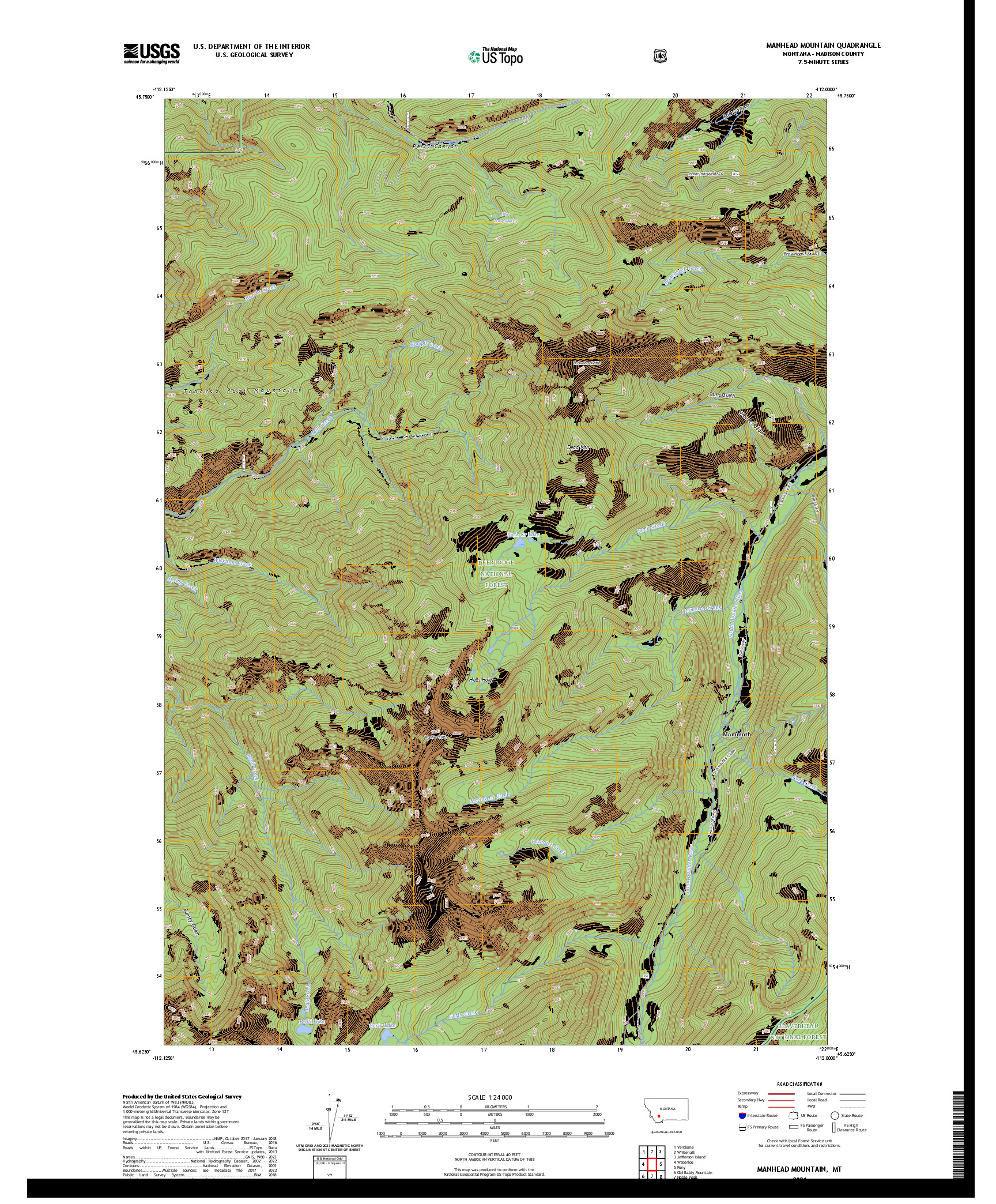 US TOPO 7.5-MINUTE MAP FOR MANHEAD MOUNTAIN, MT