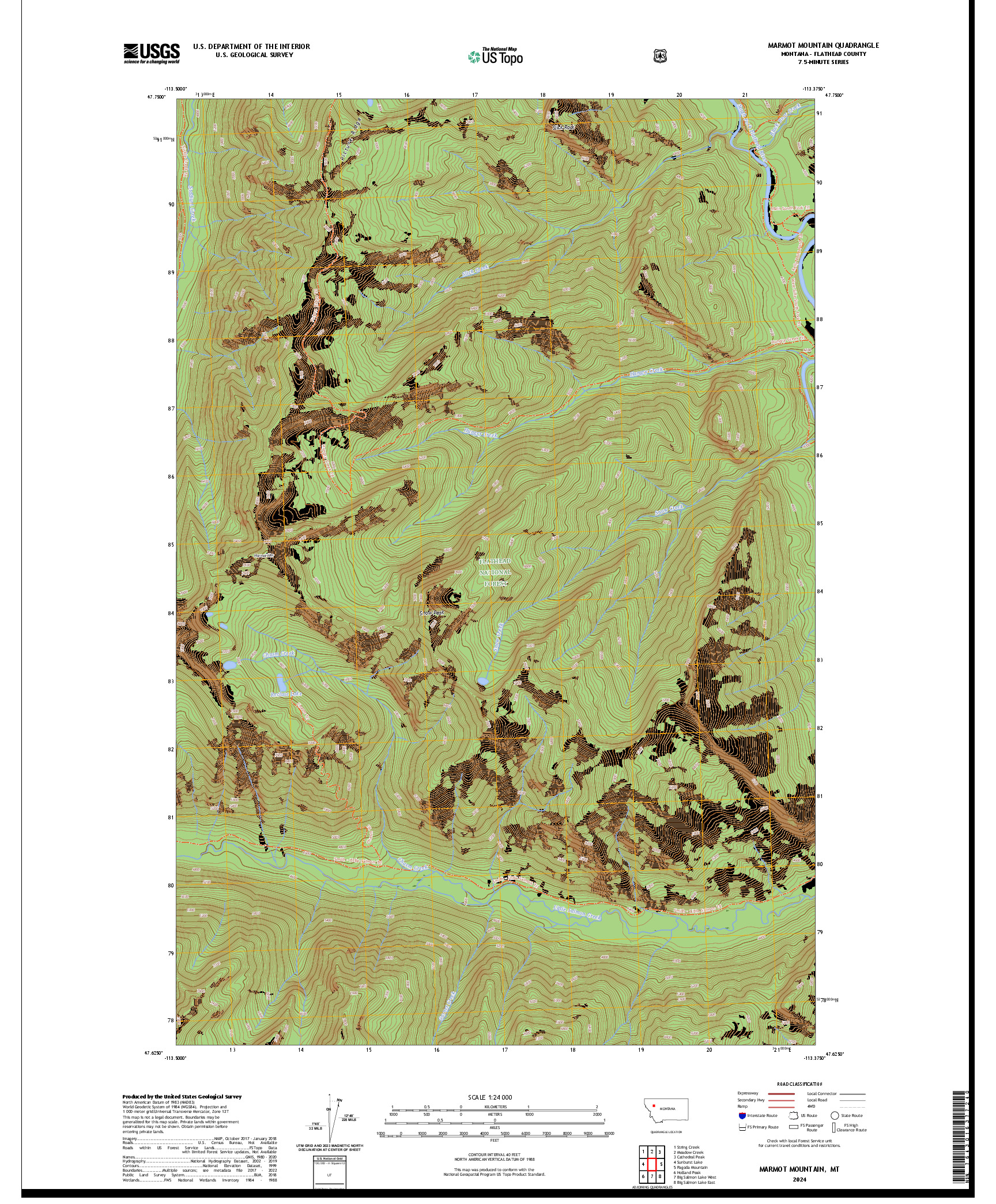 US TOPO 7.5-MINUTE MAP FOR MARMOT MOUNTAIN, MT