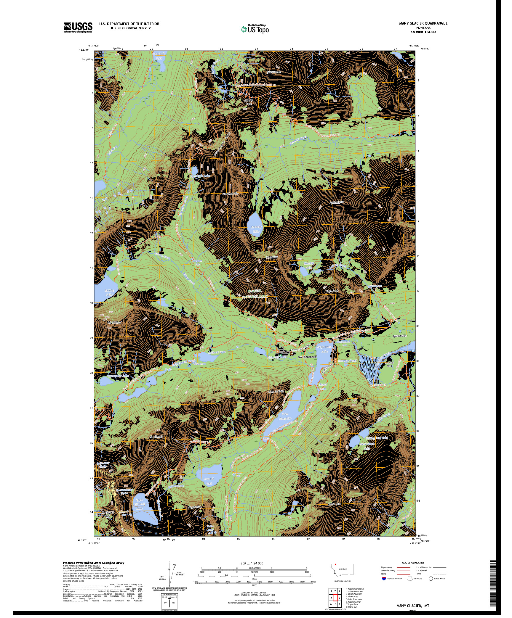 US TOPO 7.5-MINUTE MAP FOR MANY GLACIER, MT