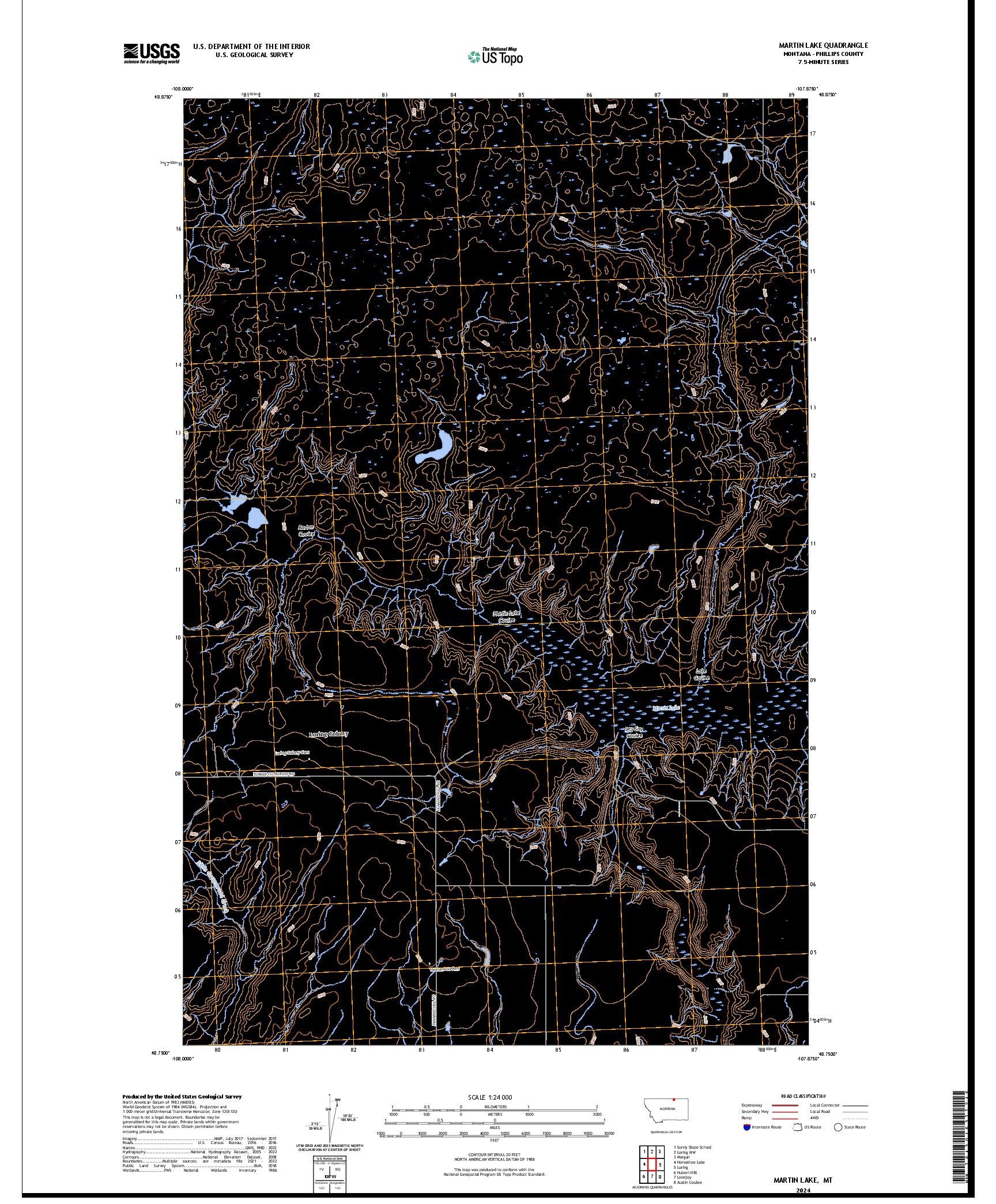 US TOPO 7.5-MINUTE MAP FOR MARTIN LAKE, MT