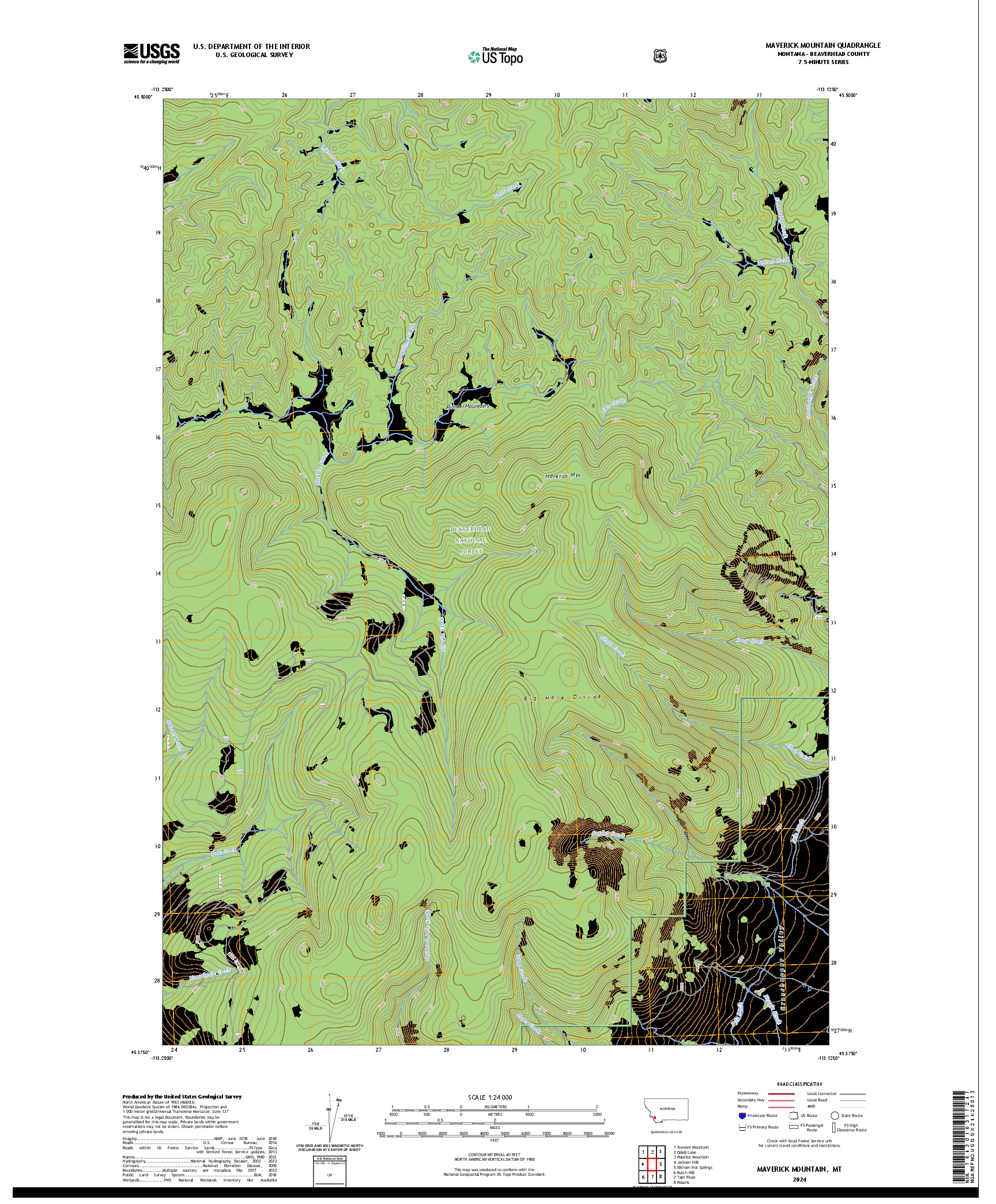 US TOPO 7.5-MINUTE MAP FOR MAVERICK MOUNTAIN, MT