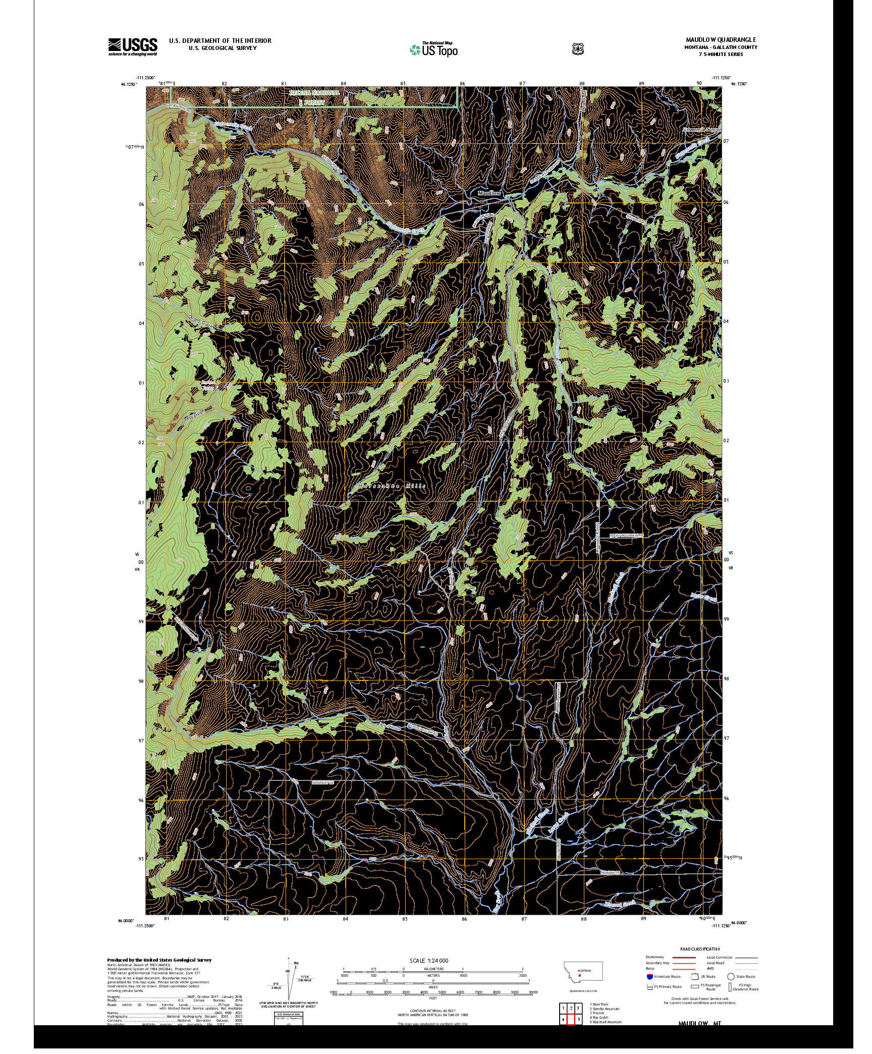 US TOPO 7.5-MINUTE MAP FOR MAUDLOW, MT