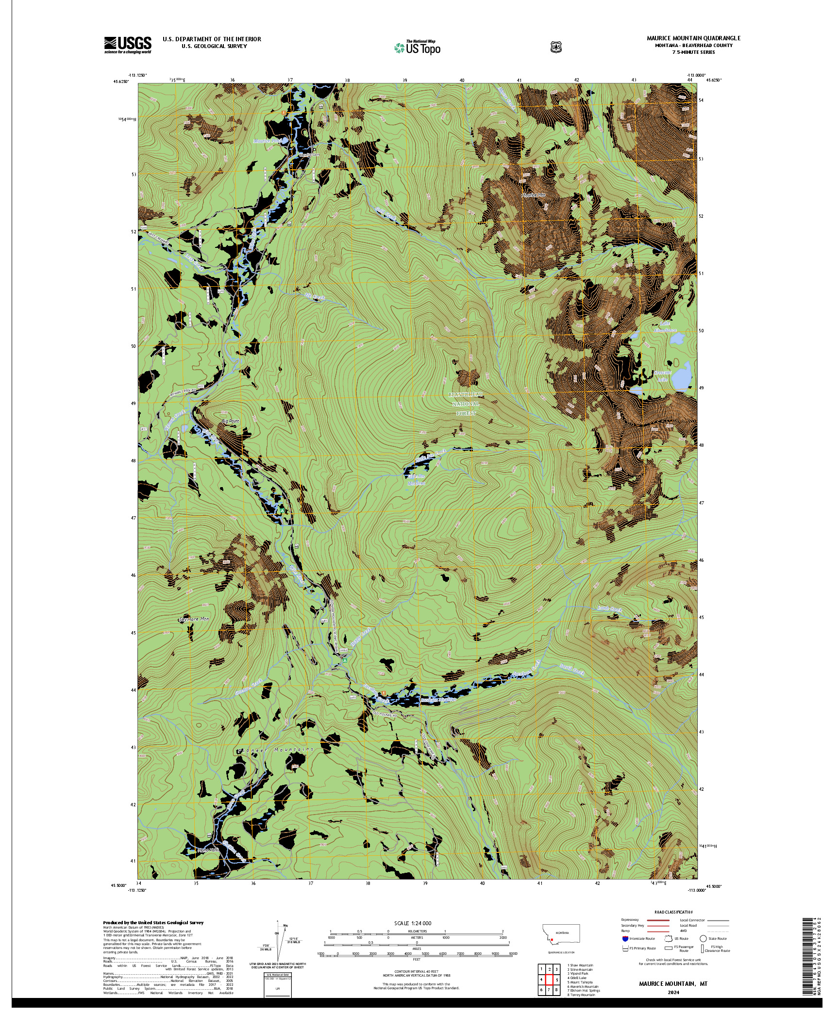 US TOPO 7.5-MINUTE MAP FOR MAURICE MOUNTAIN, MT