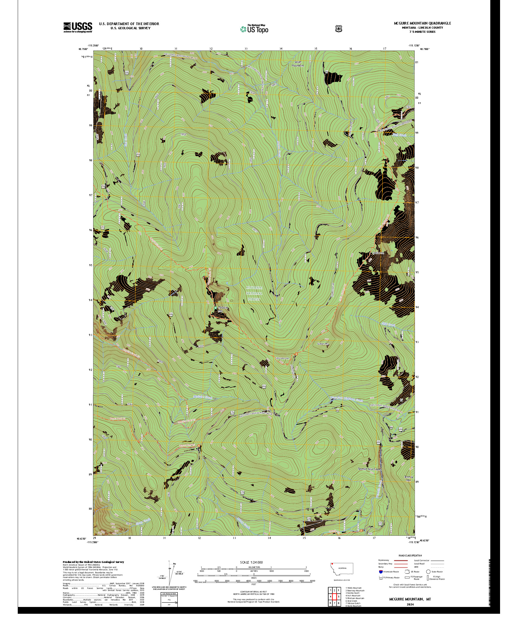 US TOPO 7.5-MINUTE MAP FOR MCGUIRE MOUNTAIN, MT