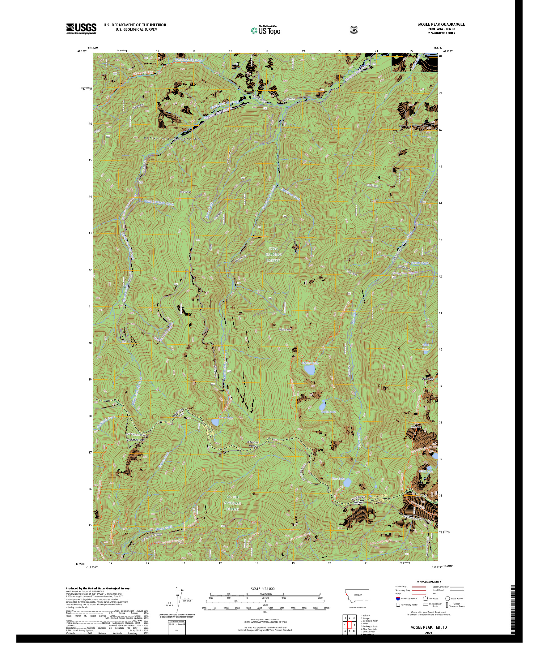 US TOPO 7.5-MINUTE MAP FOR MCGEE PEAK, MT,ID