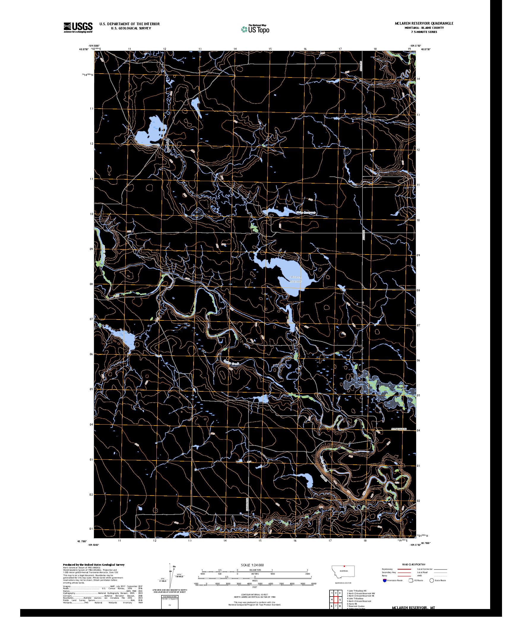 US TOPO 7.5-MINUTE MAP FOR MCLAREN RESERVOIR, MT