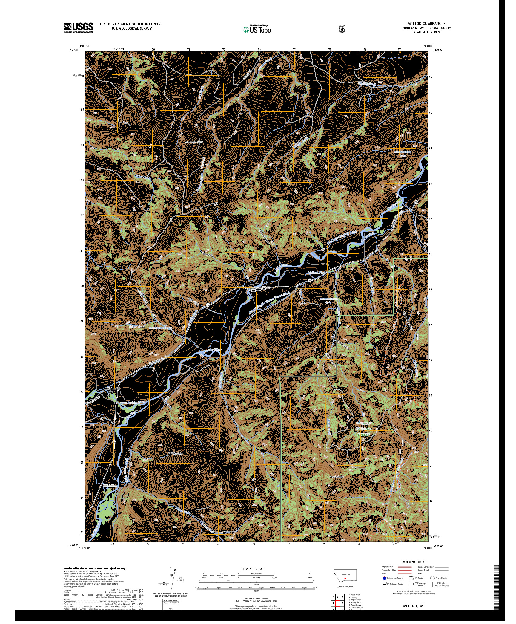 US TOPO 7.5-MINUTE MAP FOR MCLEOD, MT