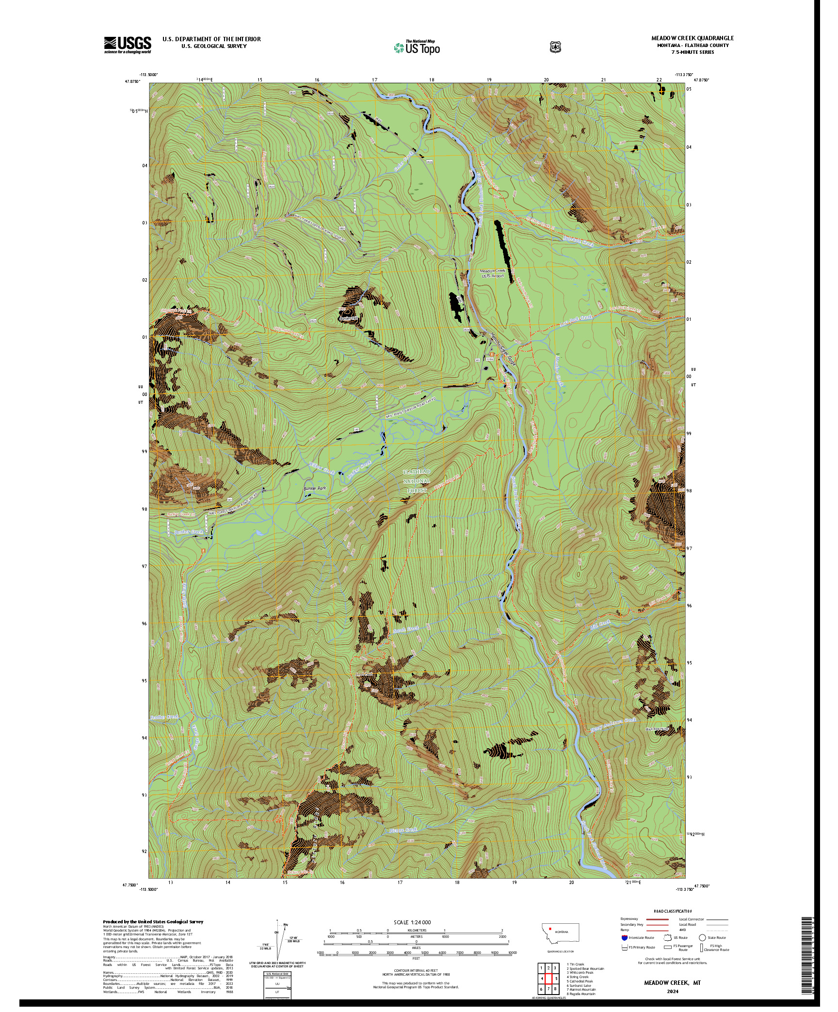US TOPO 7.5-MINUTE MAP FOR MEADOW CREEK, MT