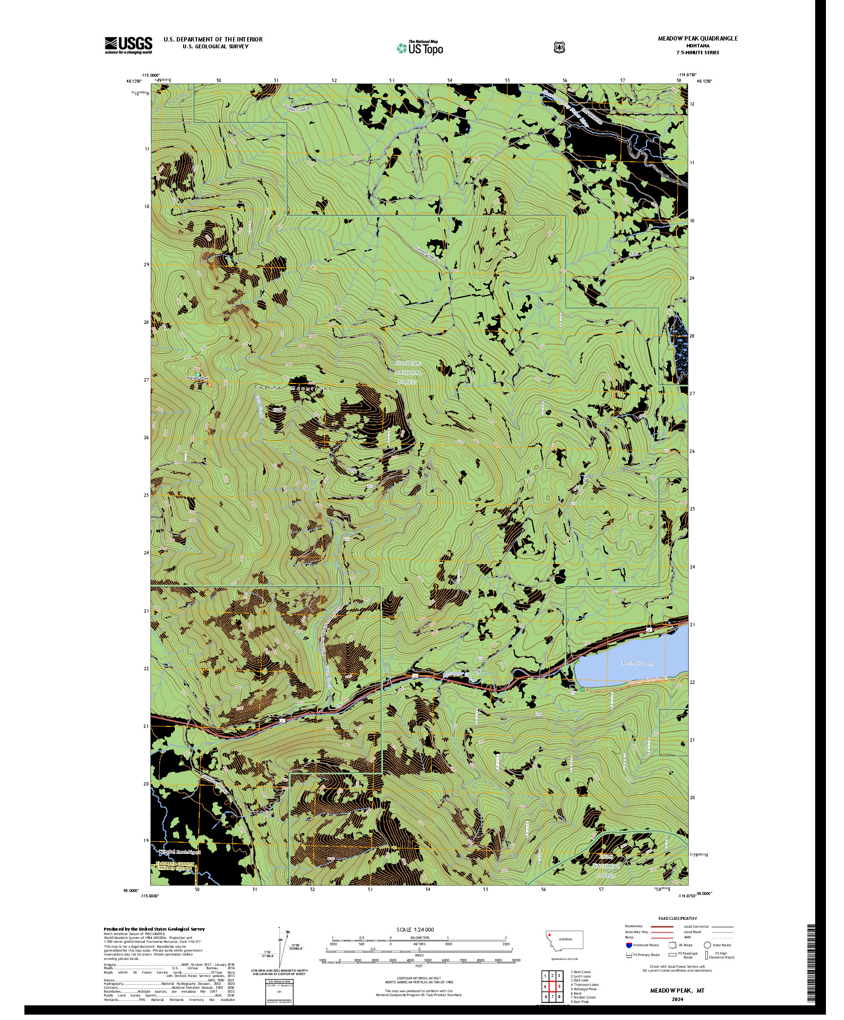 US TOPO 7.5-MINUTE MAP FOR MEADOW PEAK, MT