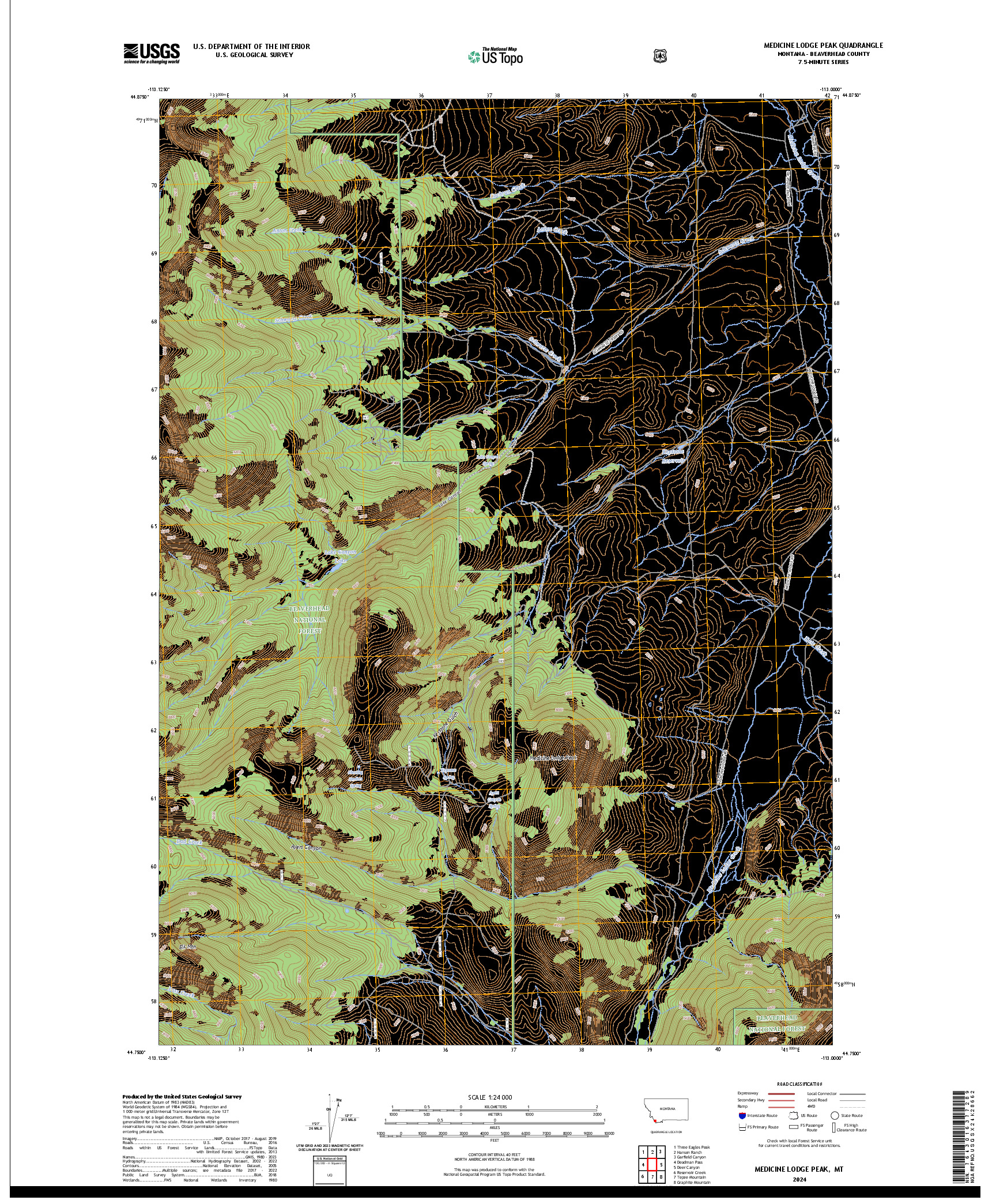 US TOPO 7.5-MINUTE MAP FOR MEDICINE LODGE PEAK, MT