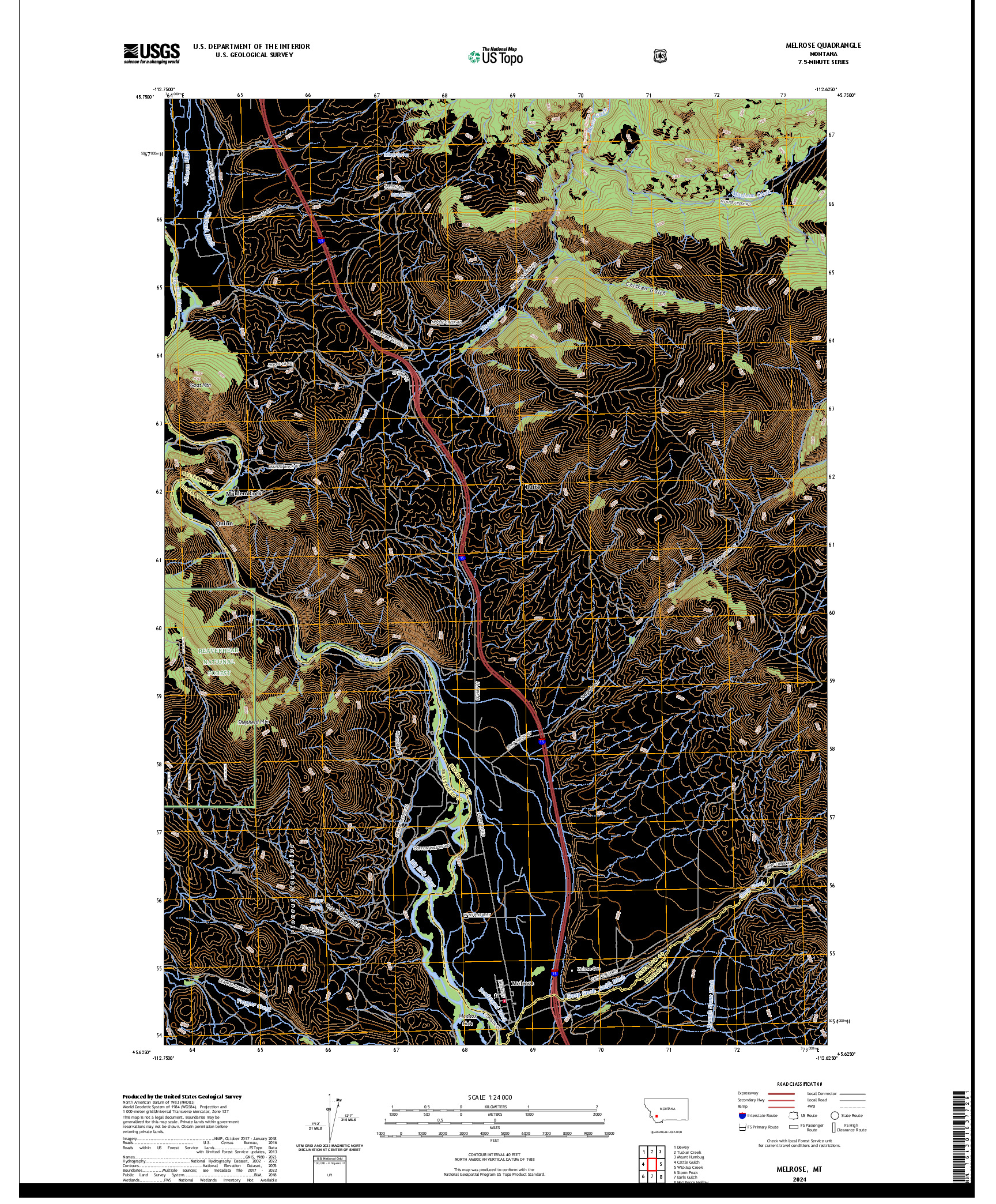 US TOPO 7.5-MINUTE MAP FOR MELROSE, MT