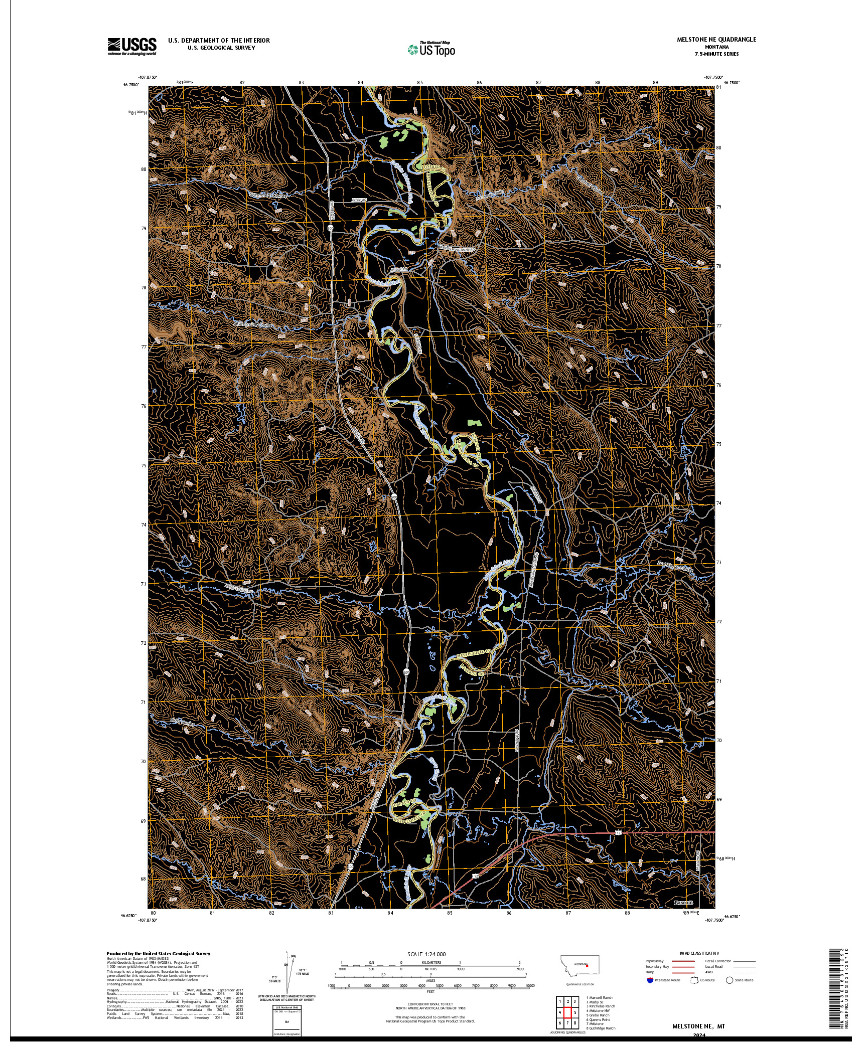 US TOPO 7.5-MINUTE MAP FOR MELSTONE NE, MT