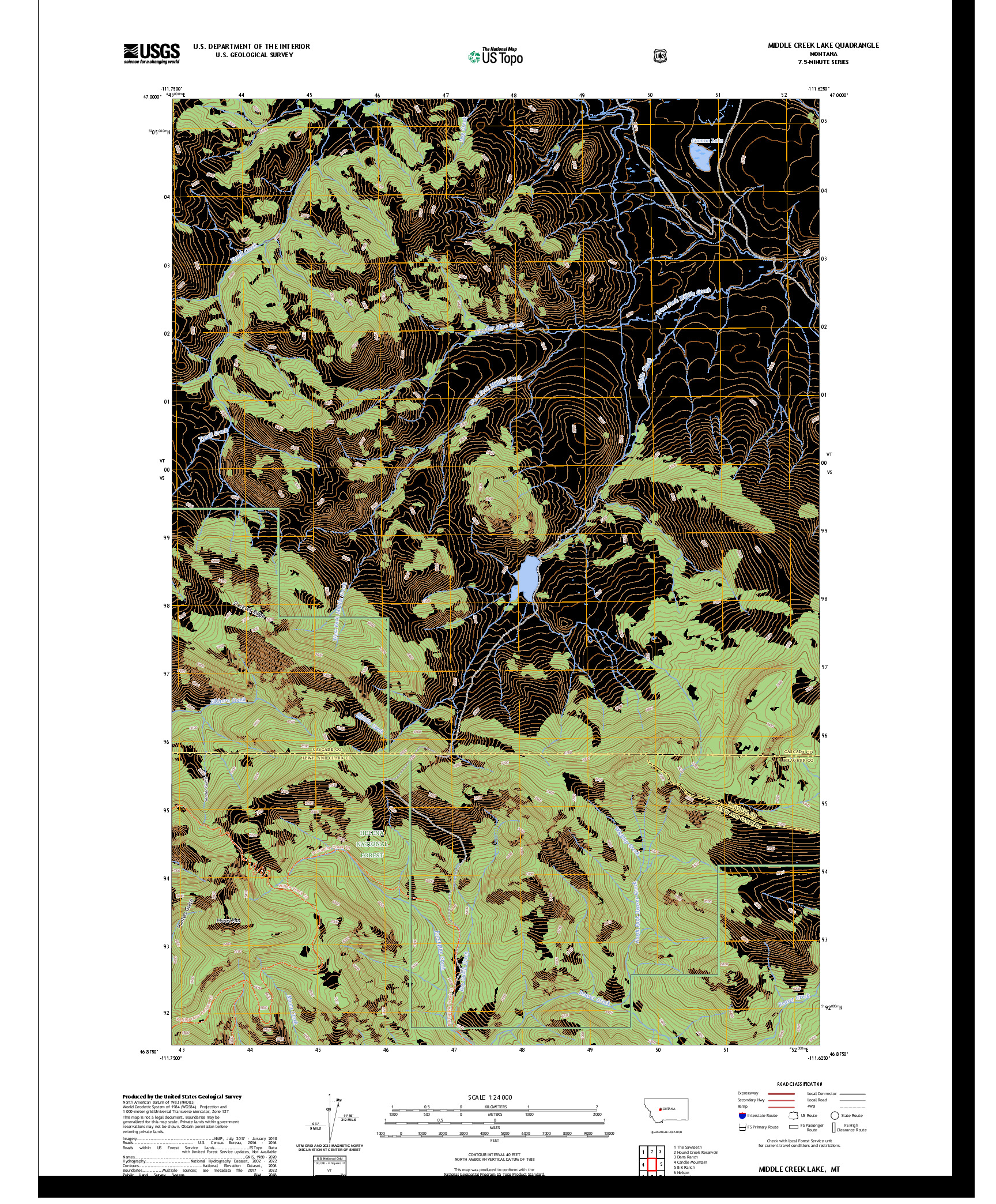 US TOPO 7.5-MINUTE MAP FOR MIDDLE CREEK LAKE, MT